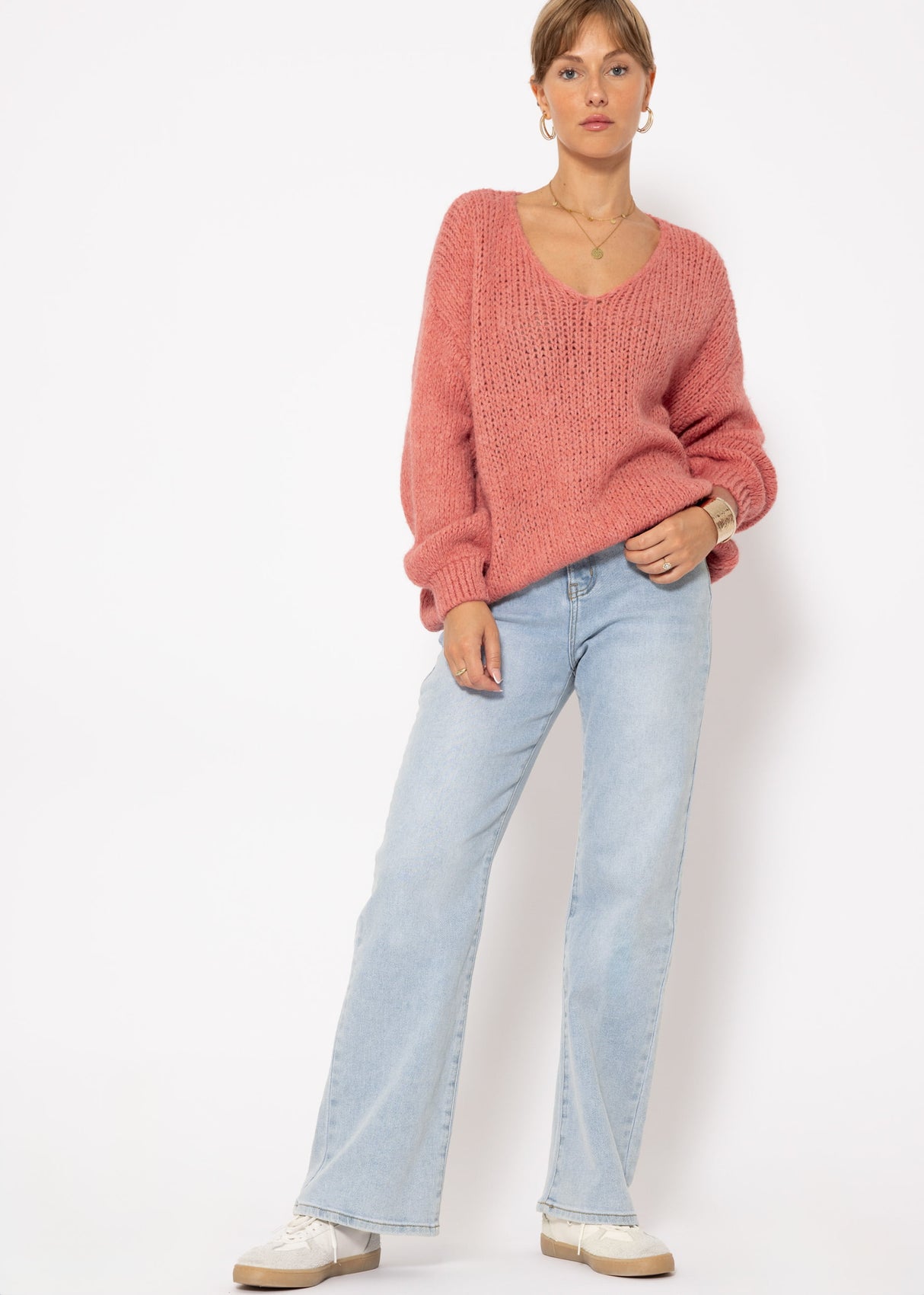 Oversize Pullover mit V-Ausschnitt - lachs