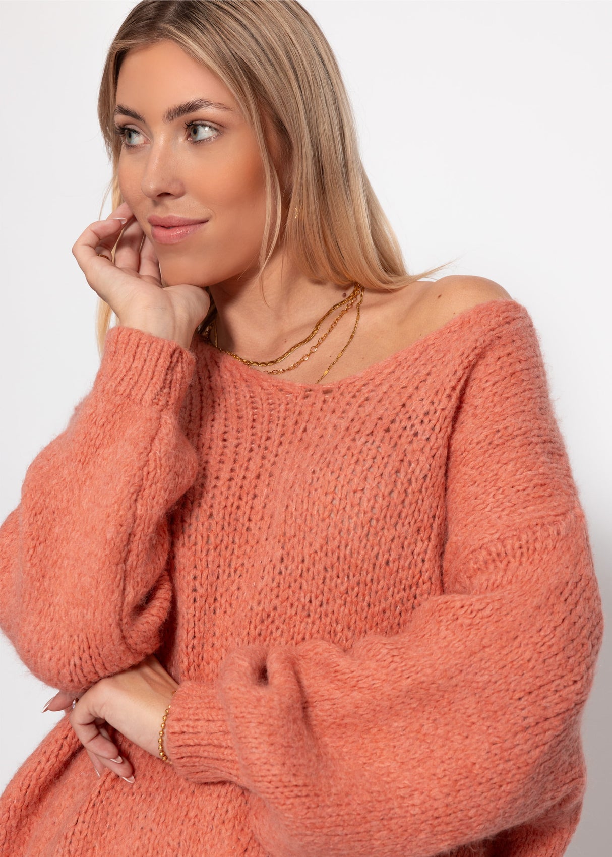 Oversize Pullover mit V-Ausschnitt - lachs