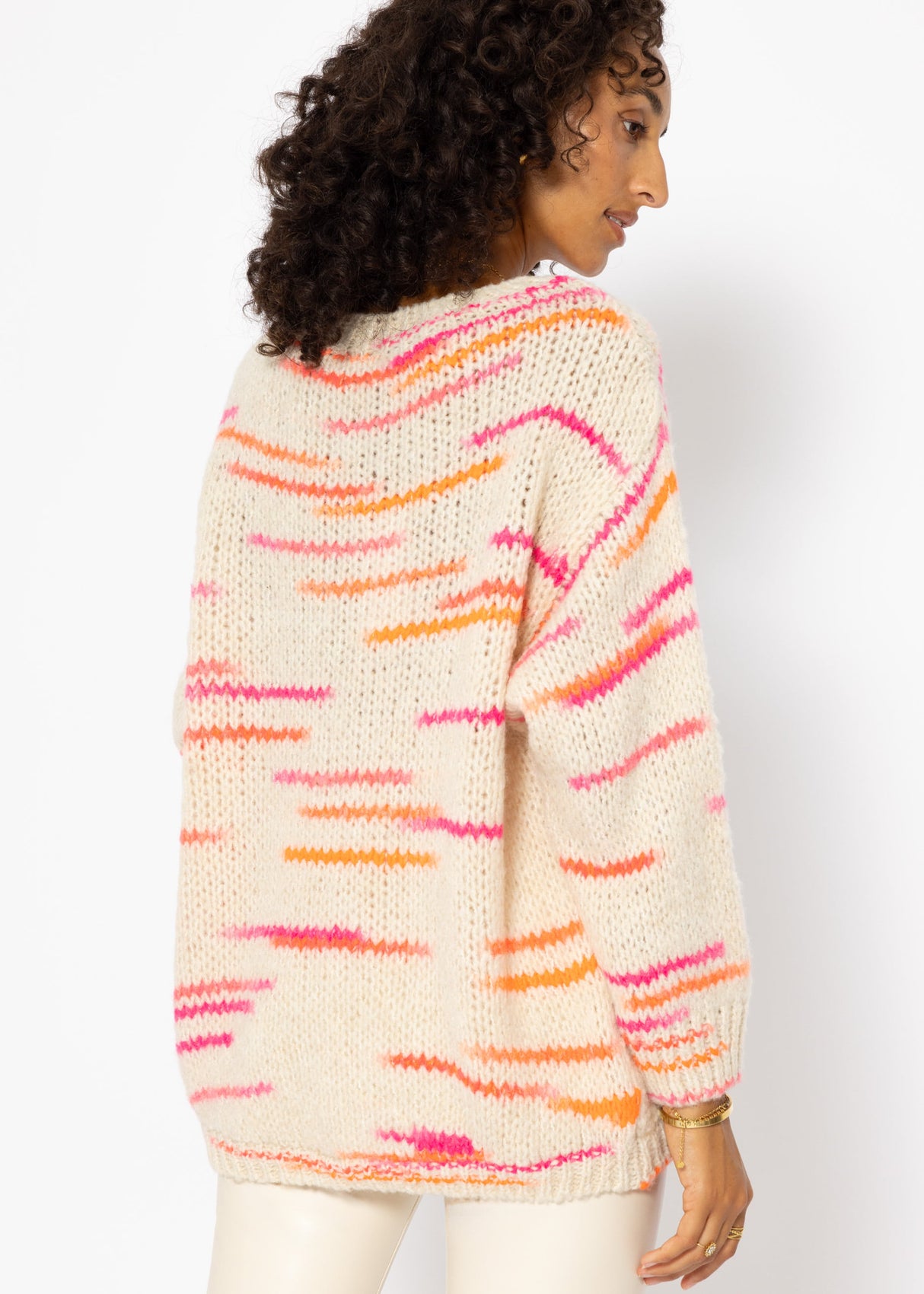 Oversized sweater with orange and pink stripes - beige