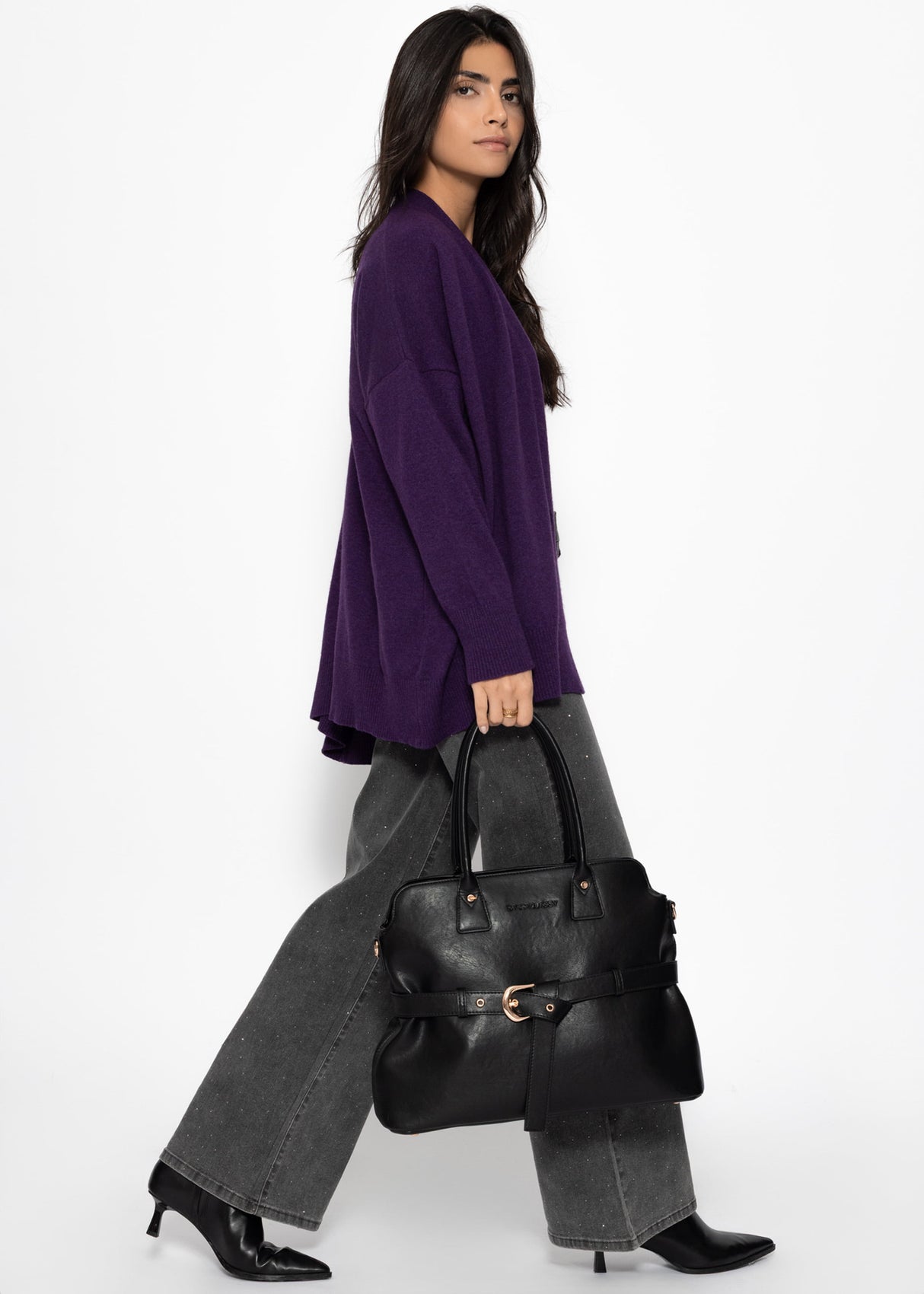 Oversized Cardigan mit V-Ausschnitt und Kaschmiranteil - lila