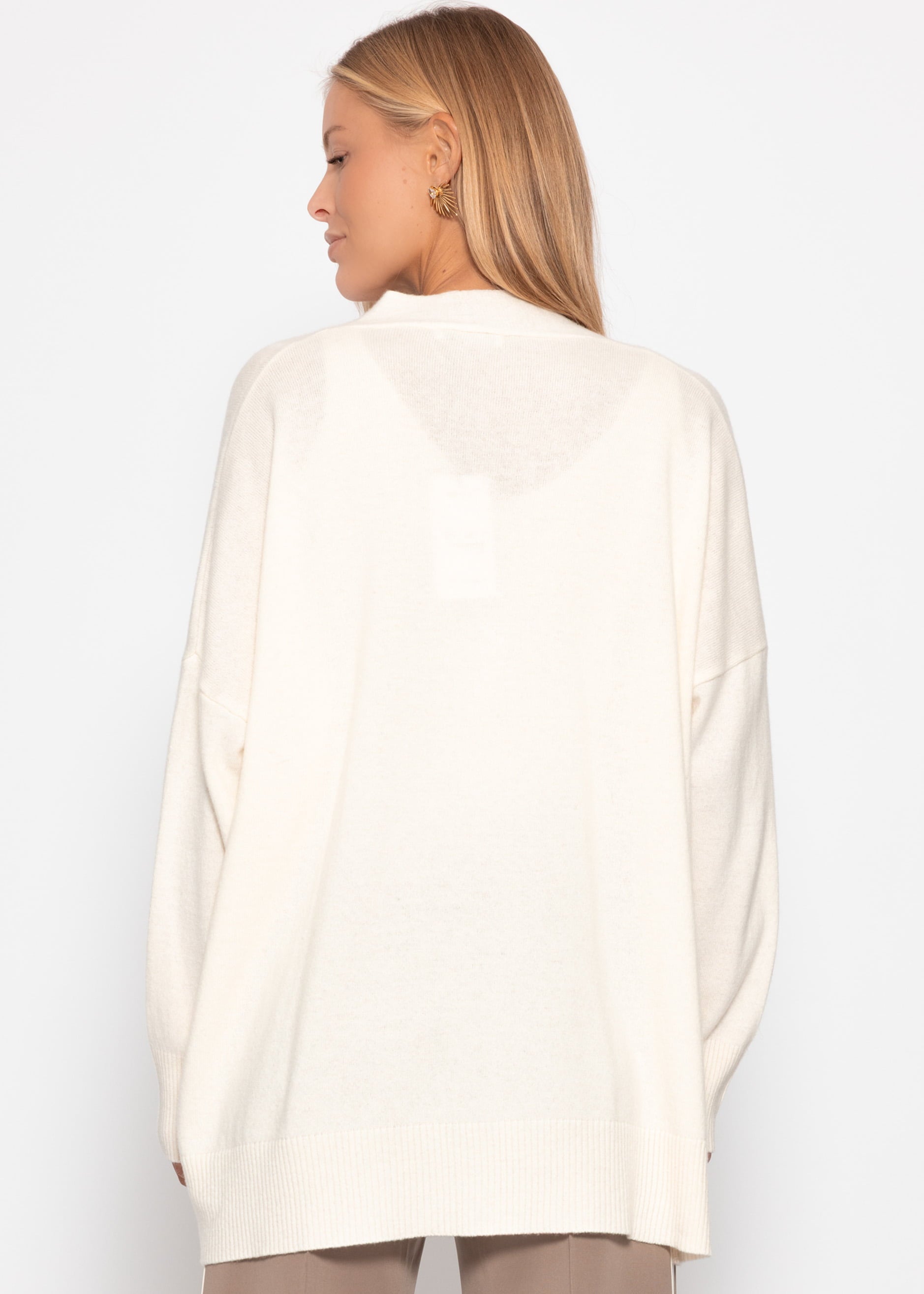 Oversized Cardigan mit V-Ausschnitt und Kaschmiranteil - offwhite