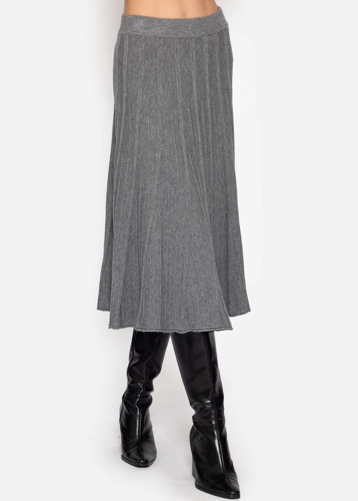 Plissierter Strick-Midirock - grau