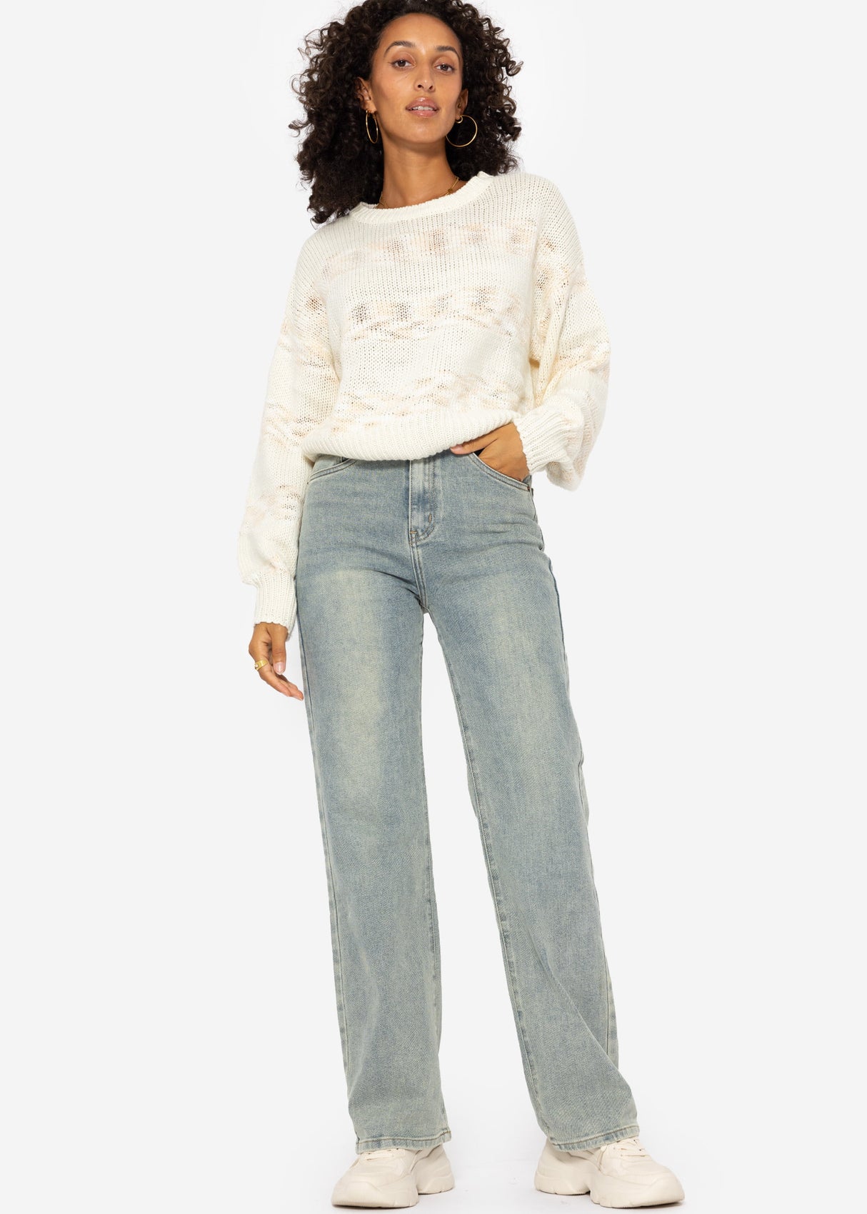 Sweater with multicolor stripes - off-white-beige