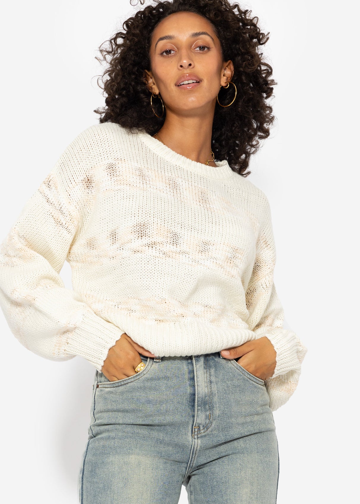 Sweater with multicolor stripes - off-white-beige