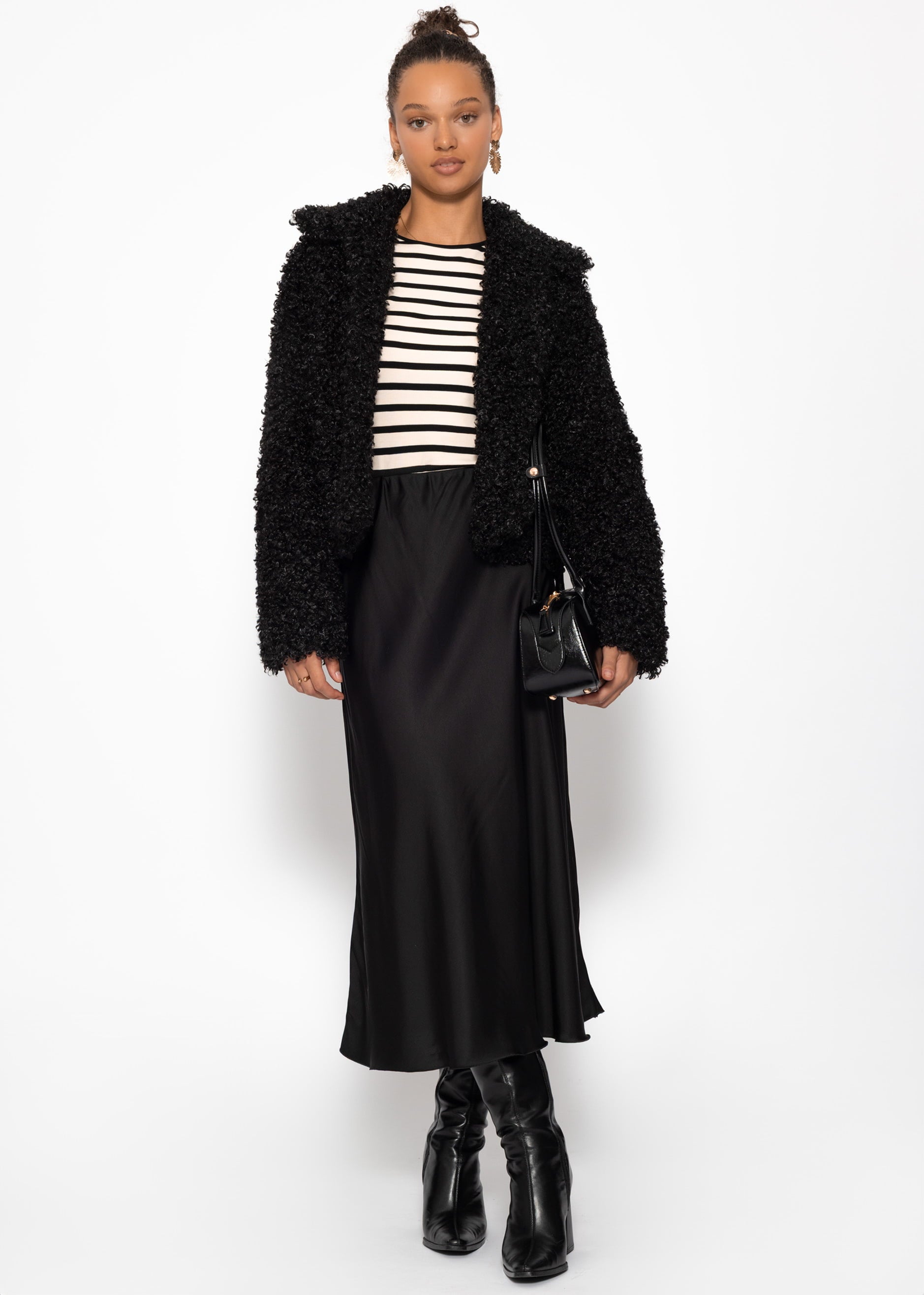Satin-look skirt - black