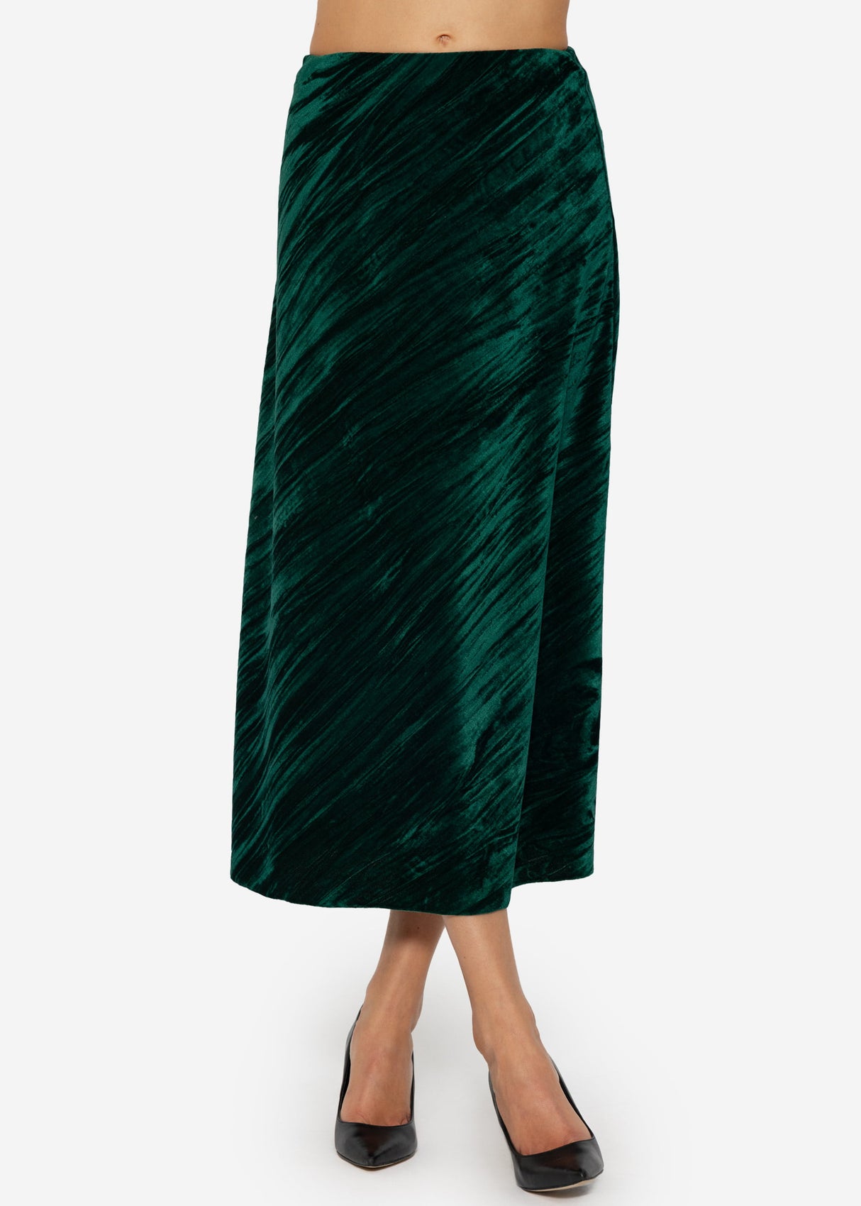 Velvet midi skirt - emerald green