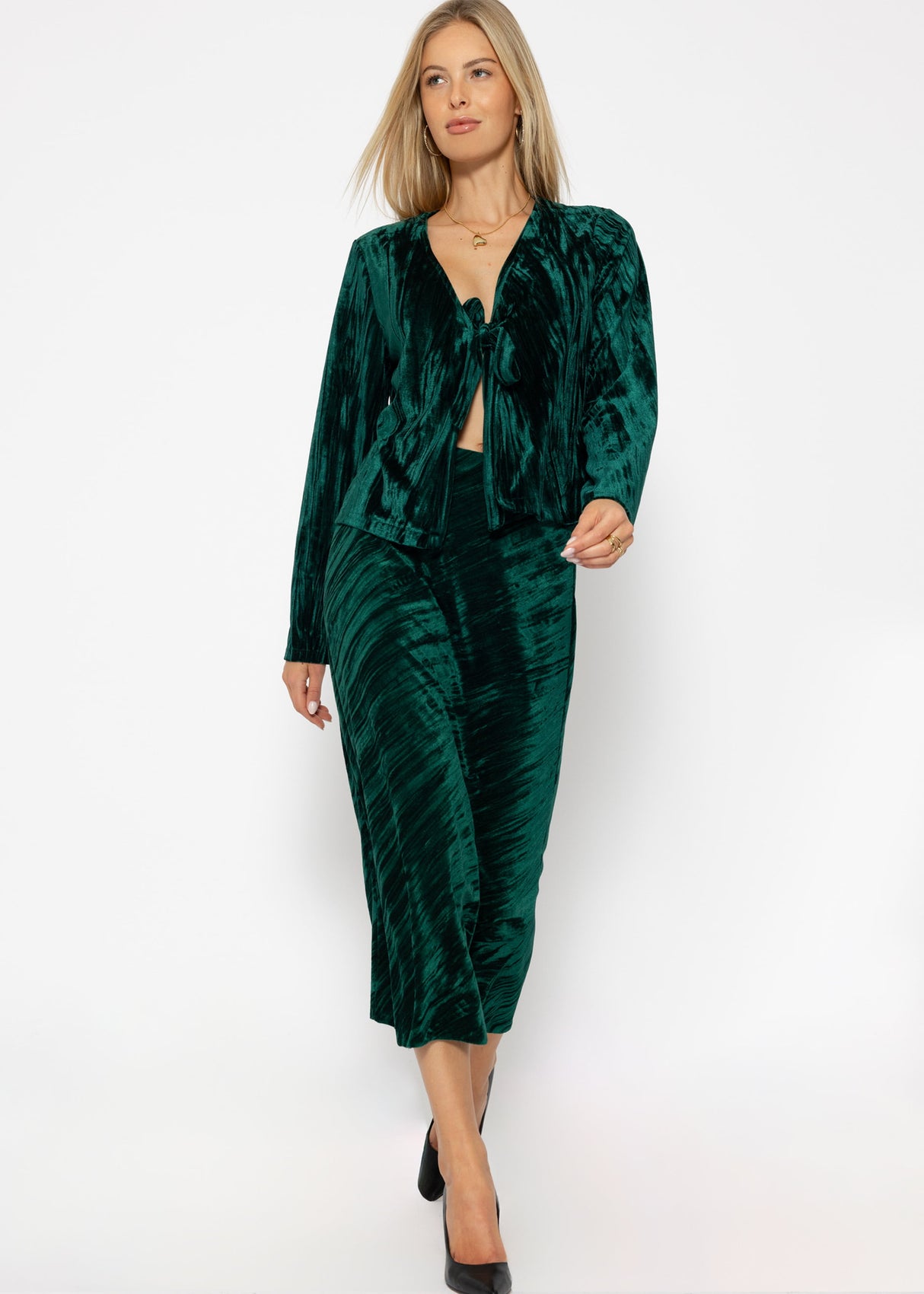 Velvet midi skirt - emerald green