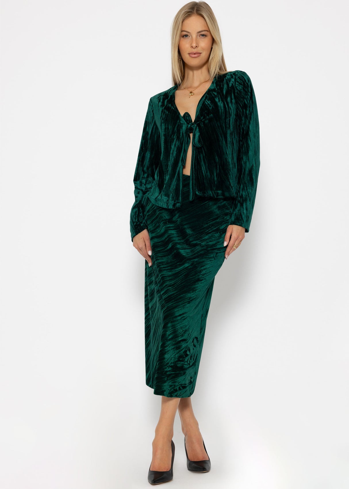 Velvet midi skirt - emerald green