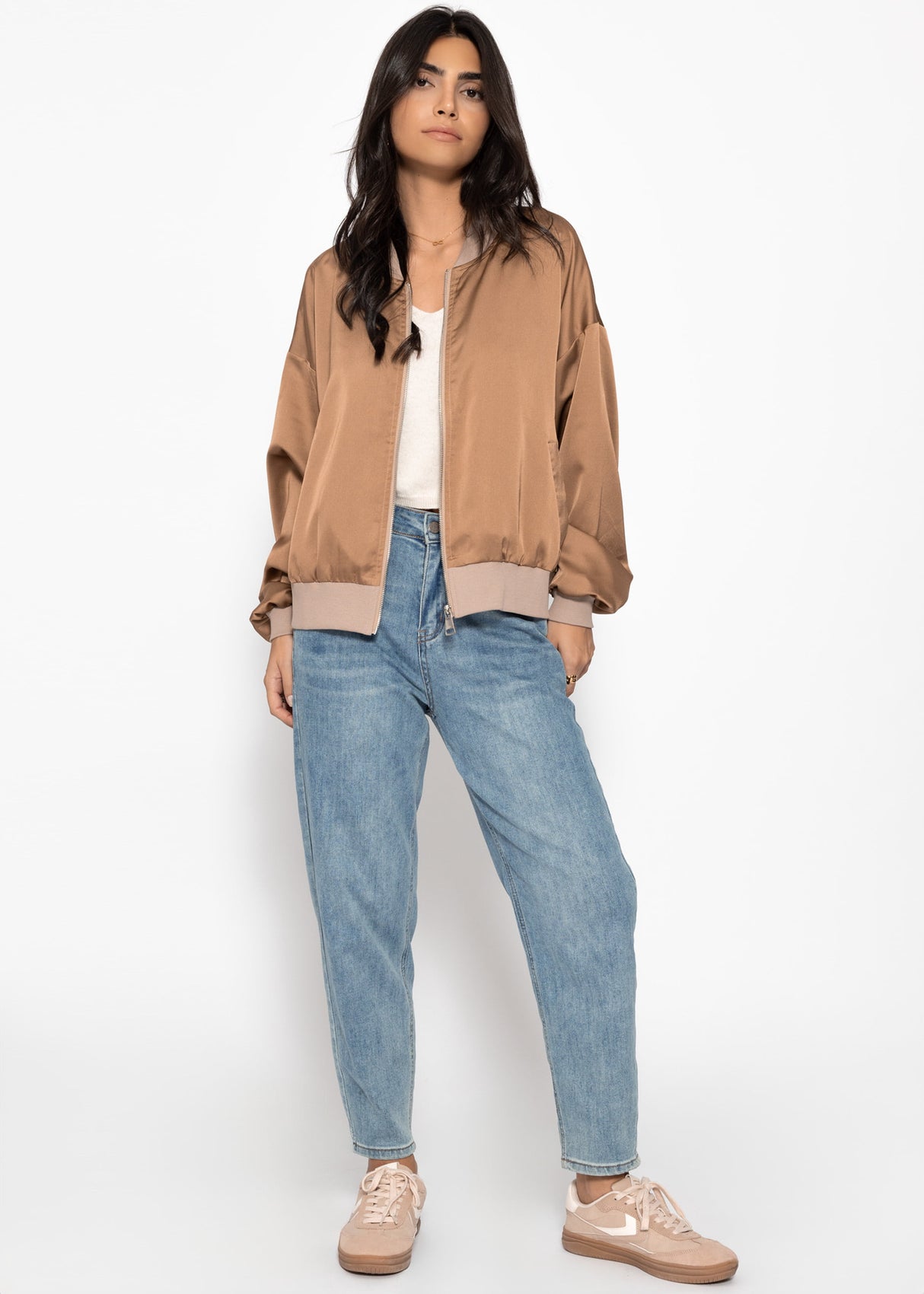 Satin Bomberjacke - camel