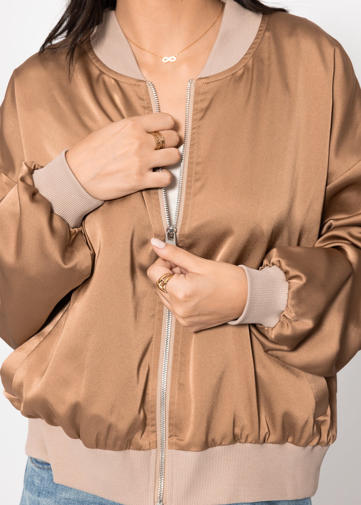 Satin Bomberjacke - camel