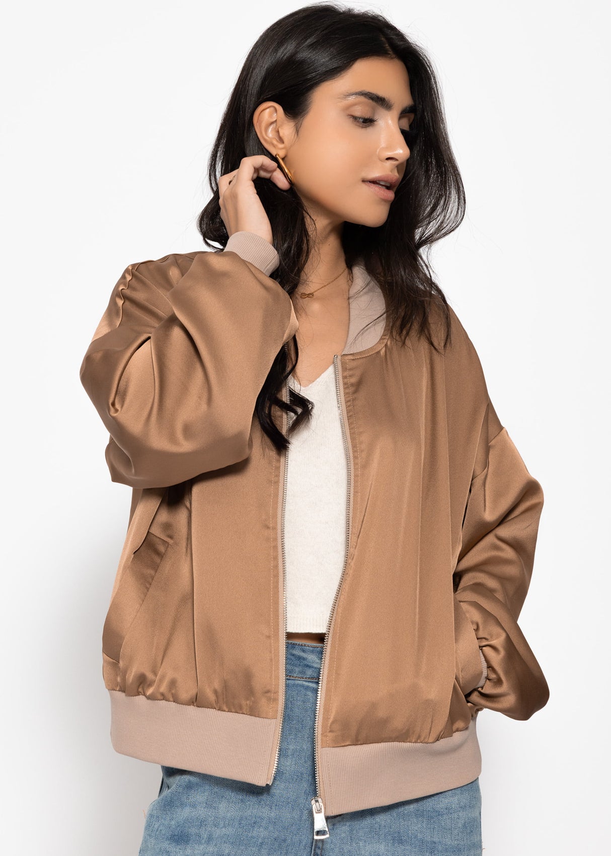 Satin Bomberjacke - camel