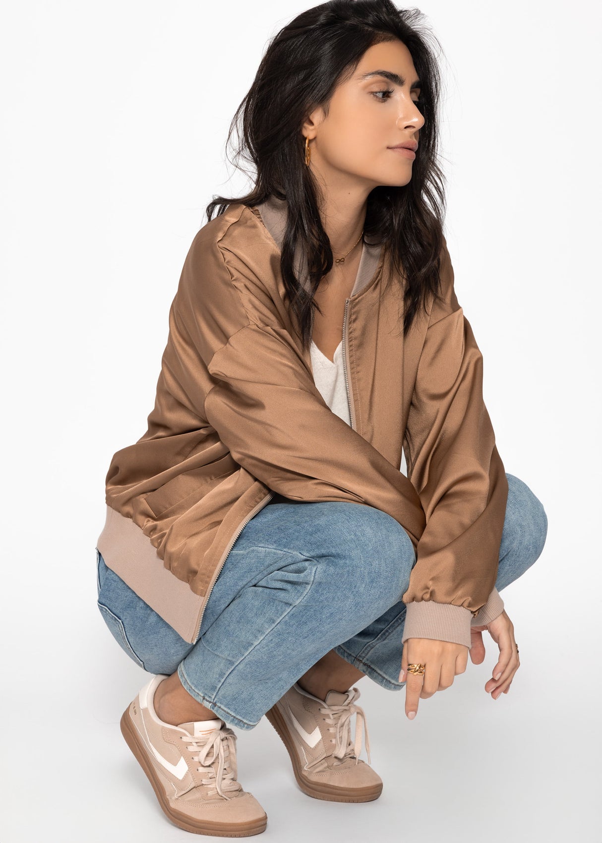Satin Bomberjacke - camel