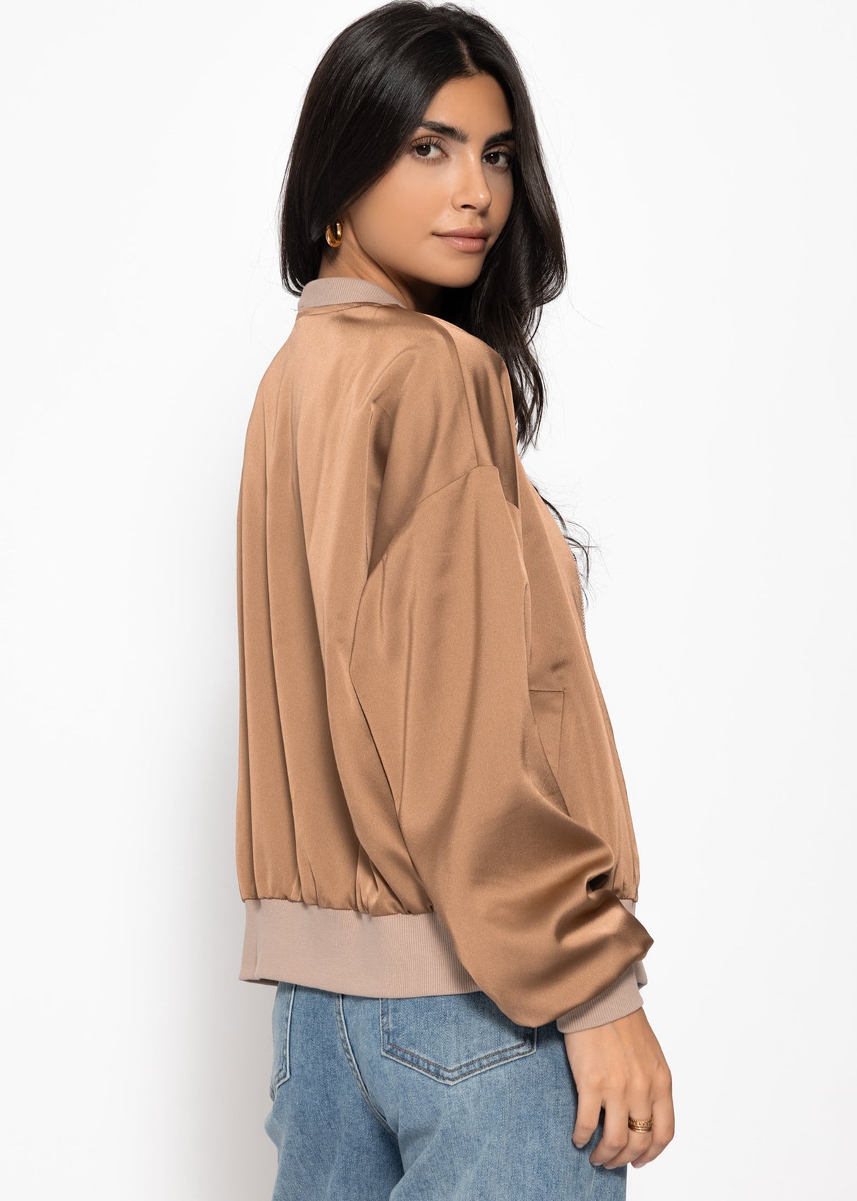 Satin Bomberjacke - camel