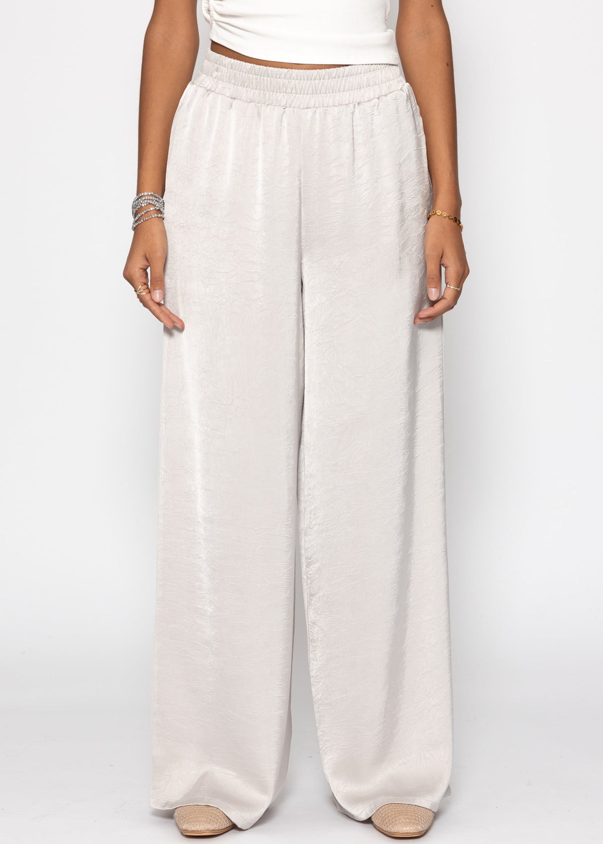 Satin pants with wide leg - light gray