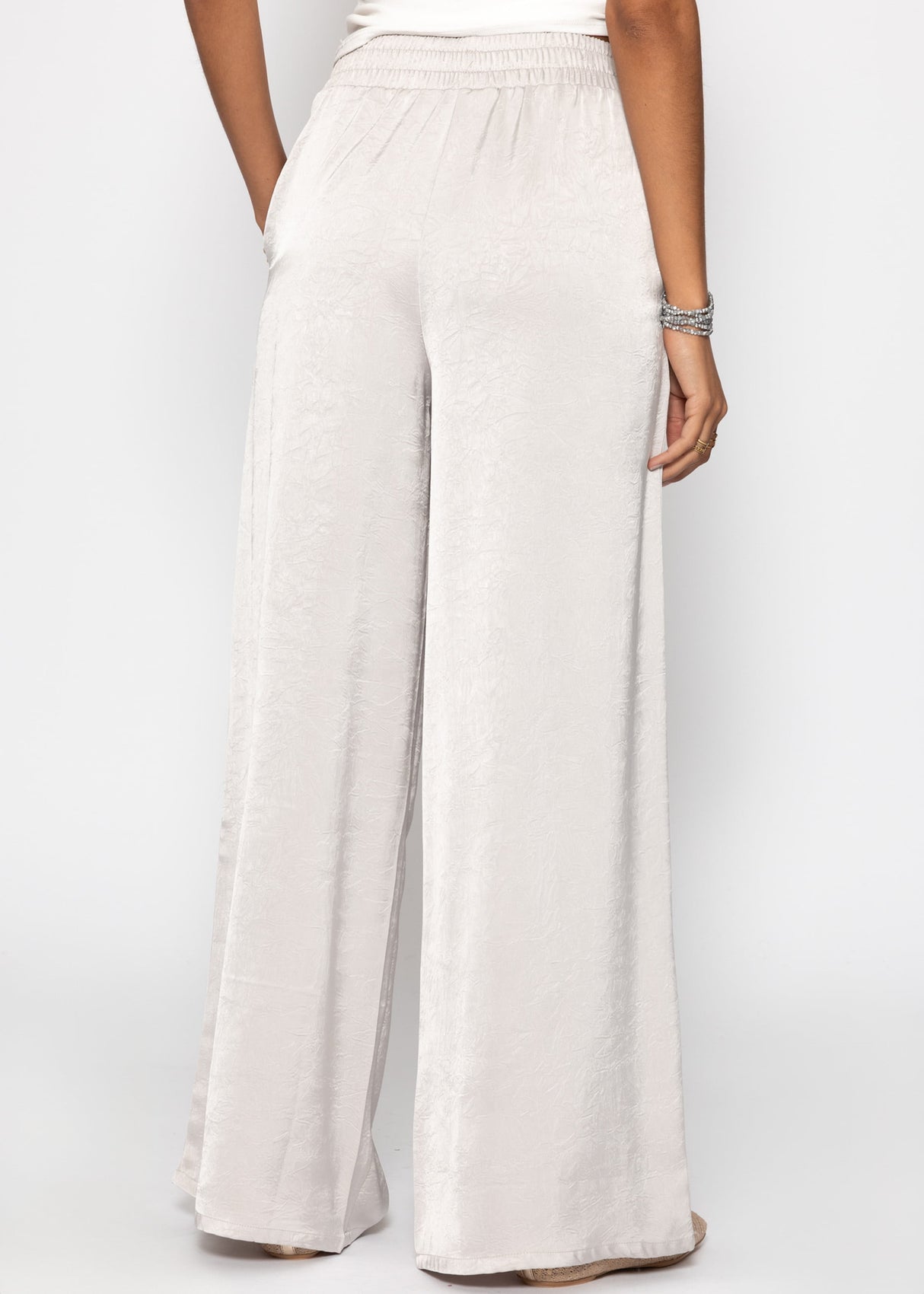 Satin pants with wide leg - light gray