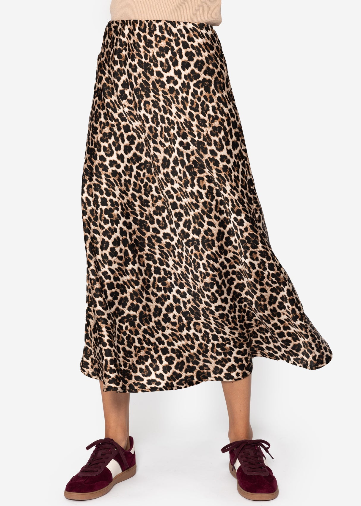 Satin skirt with leopard print, brown
