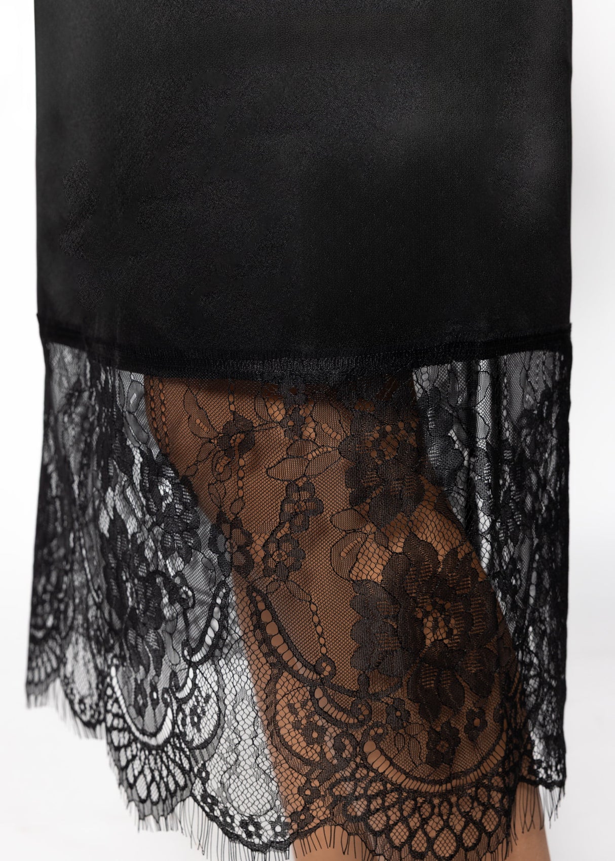 Satin skirt with lace hem - black