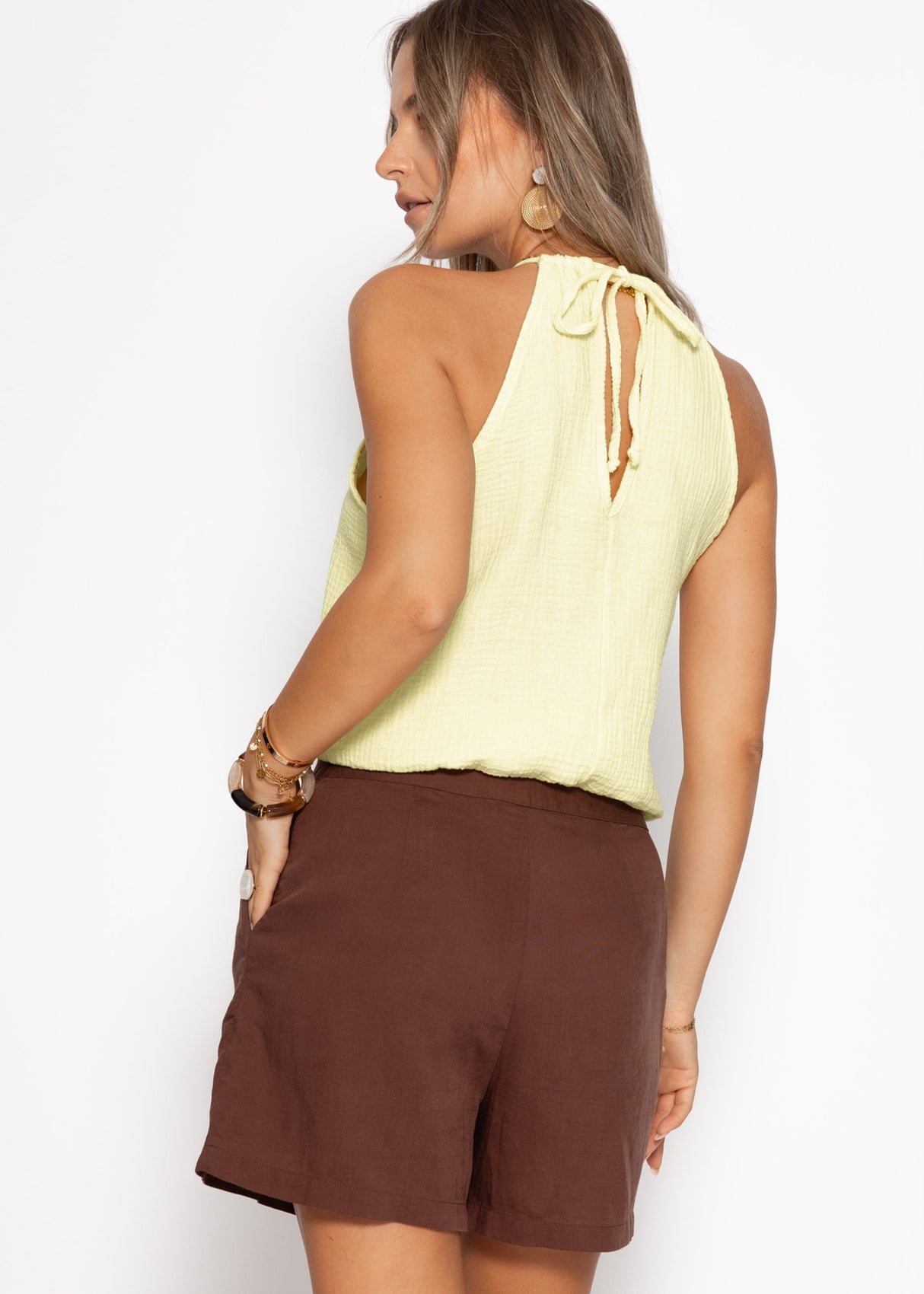 Shoulder -free Musselin Top - Buttergelb