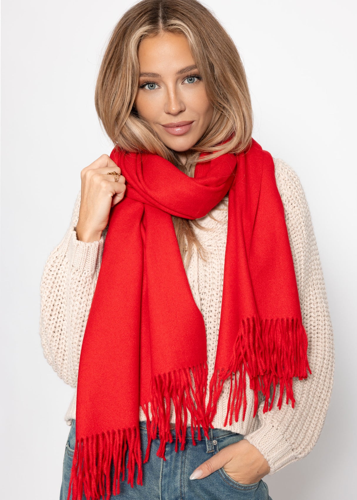 Soft scarf with cashmere - red