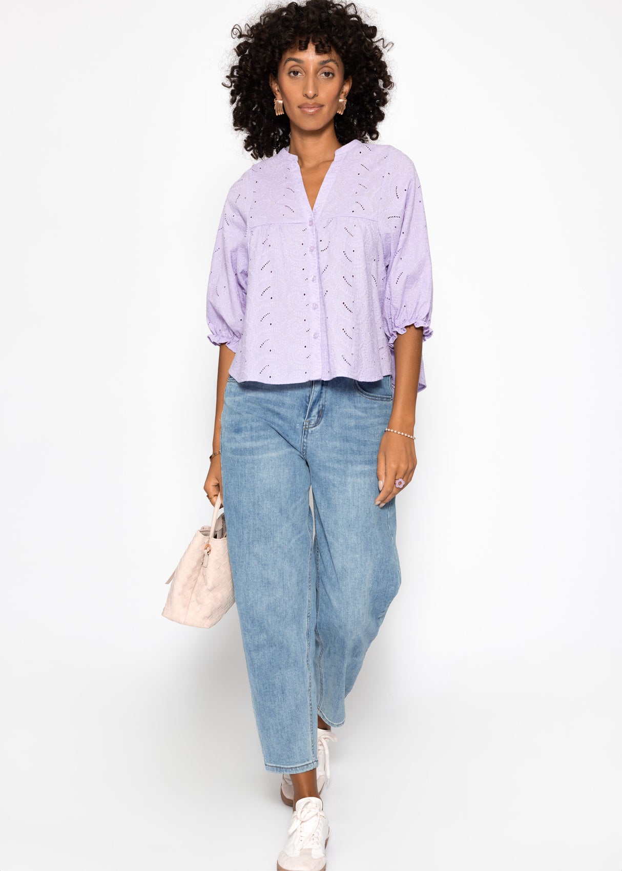 Pointed blouse with short balloon sleeves - lilac
