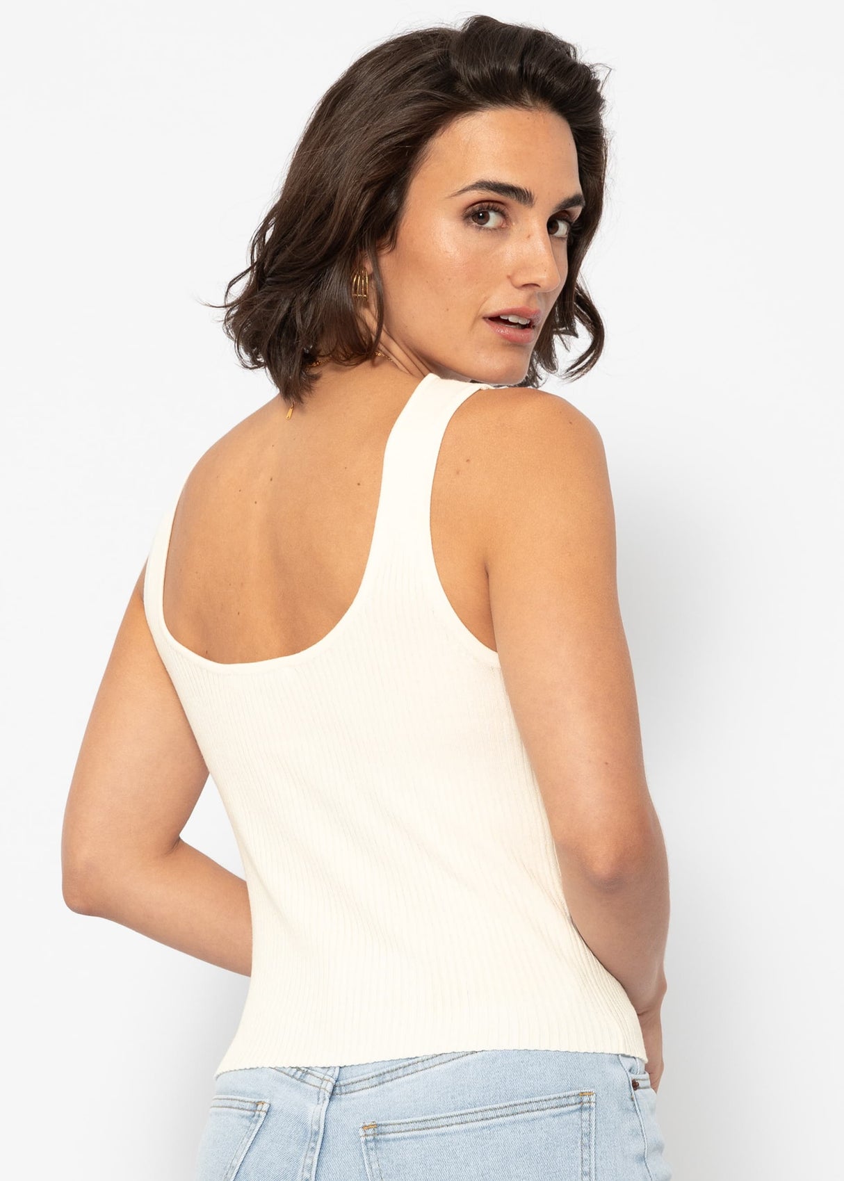 Strick Top mit herzförmigem Ausschnitt - offwhite