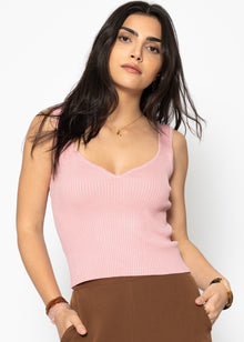 Knit top with heart-shaped neckline - pink