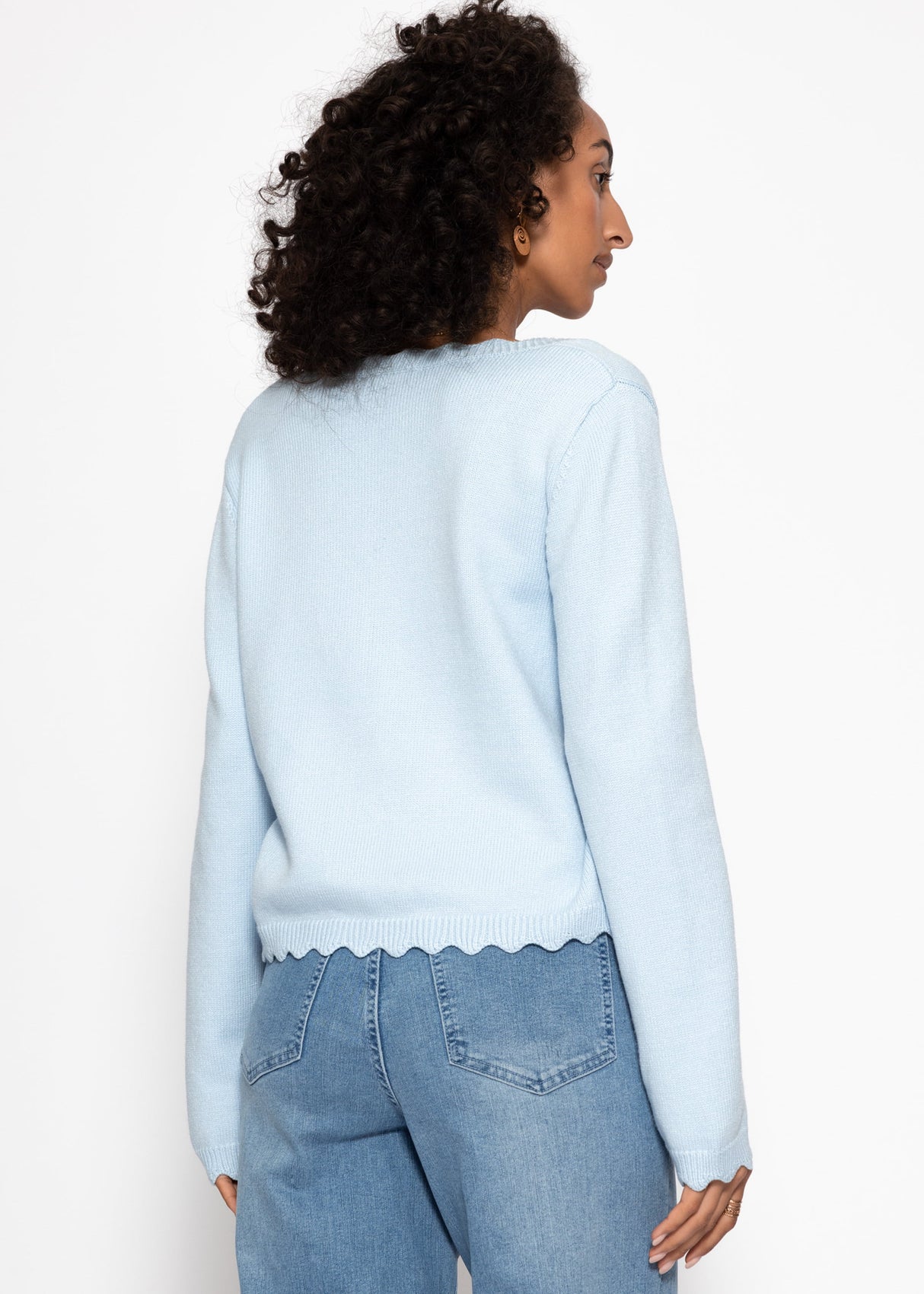 Strickcardigan mit Bogenkante - hellblau