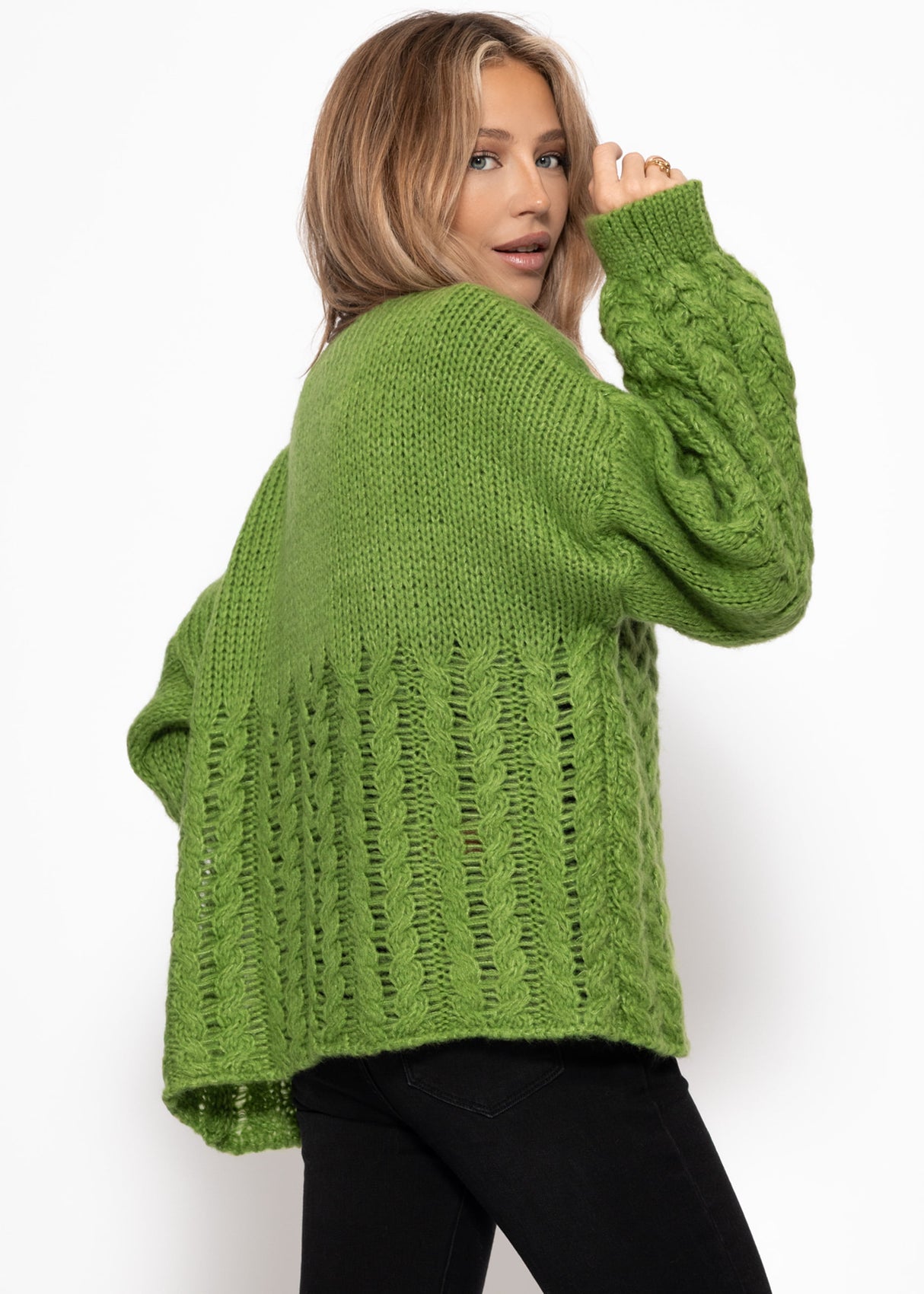 Strickcardigan mit Zopfmuster - grün