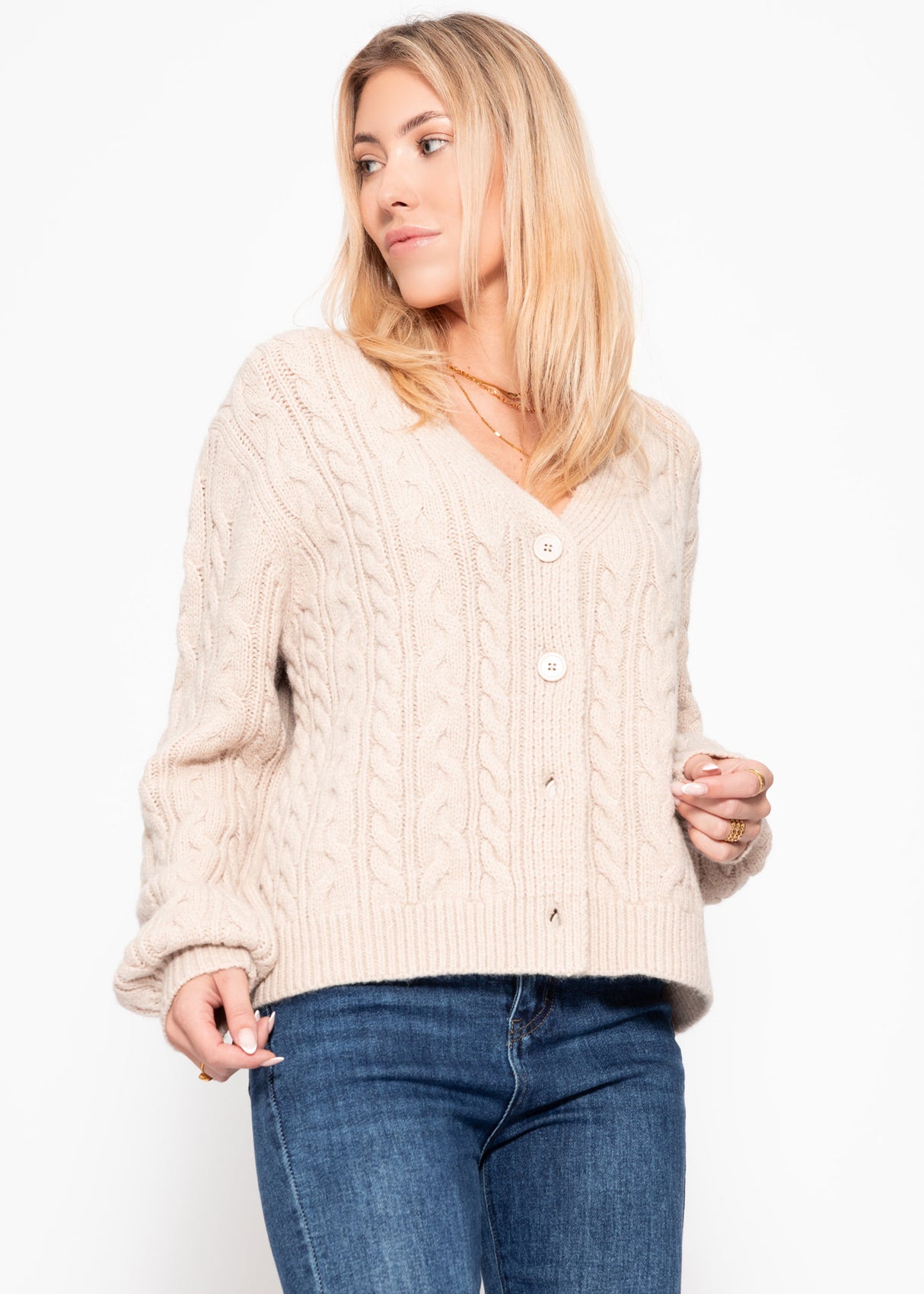Strickjacke mit Zopfmuster - greige