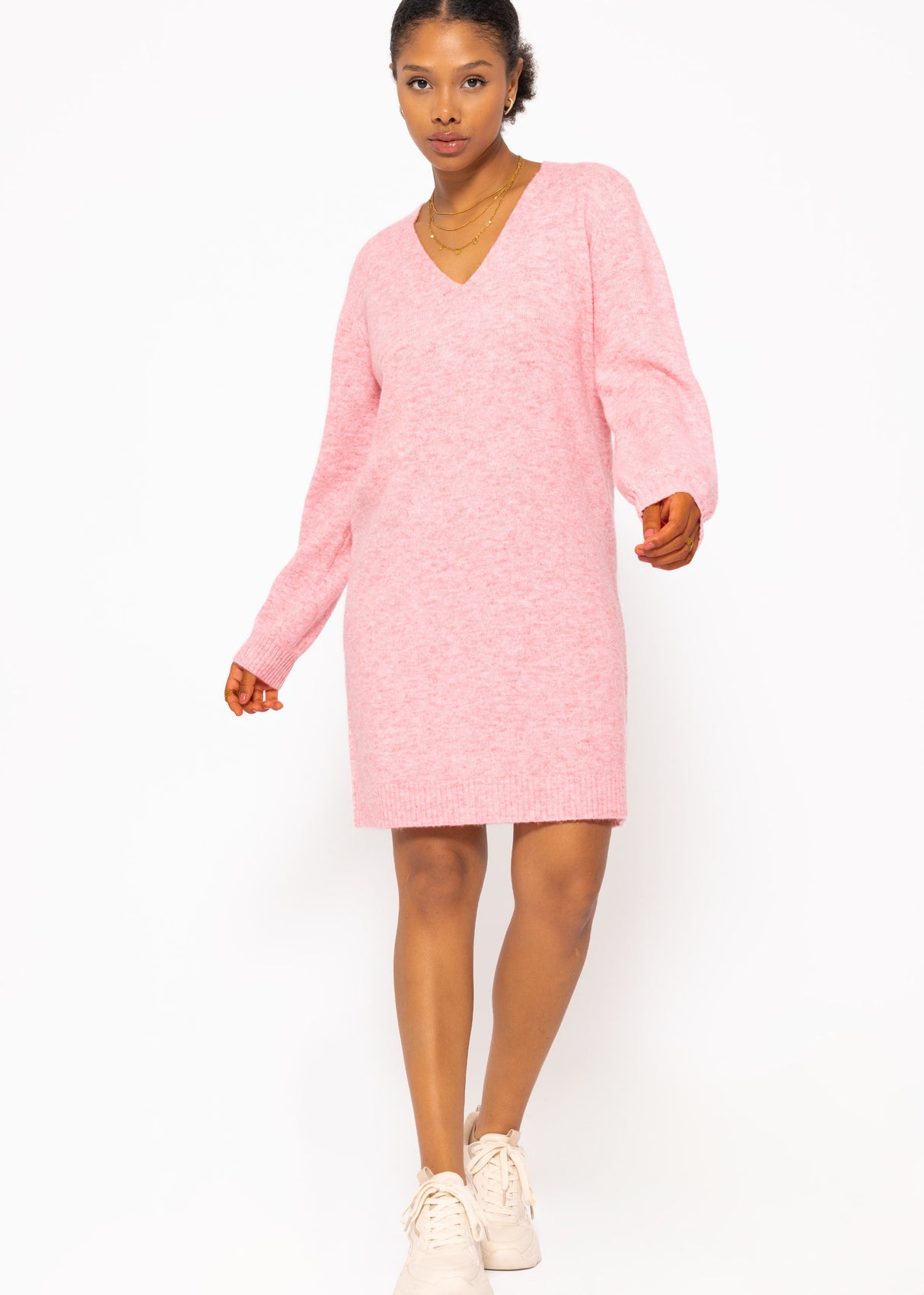 V-neck knitted dress - pink