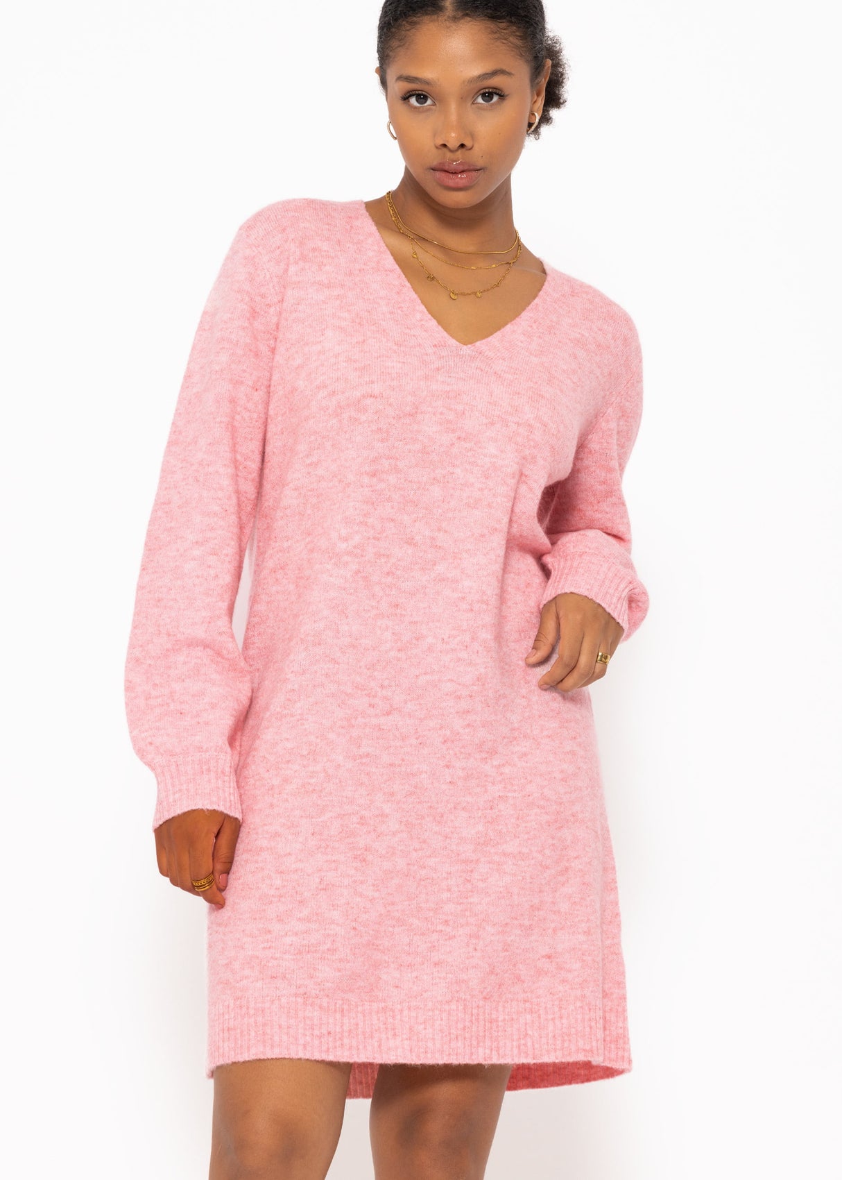 V-neck knitted dress - pink