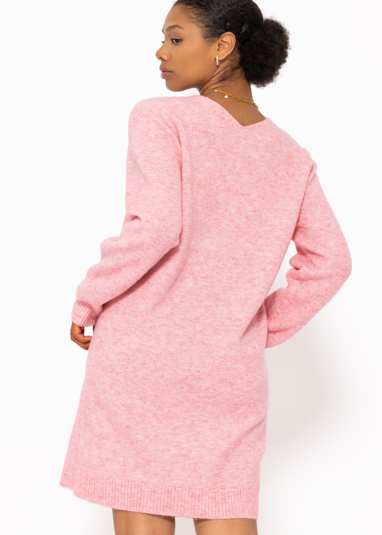 V-neck knitted dress - pink