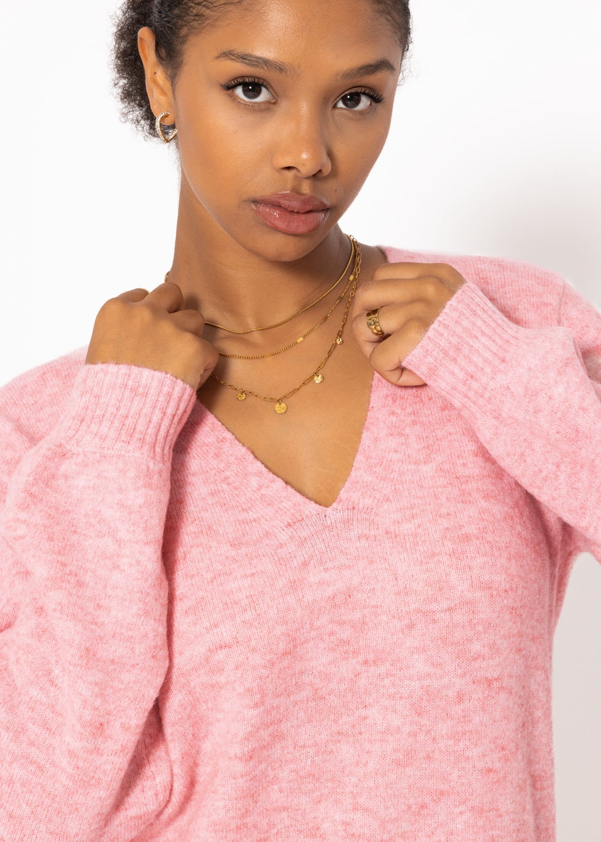 V-neck knitted dress - pink