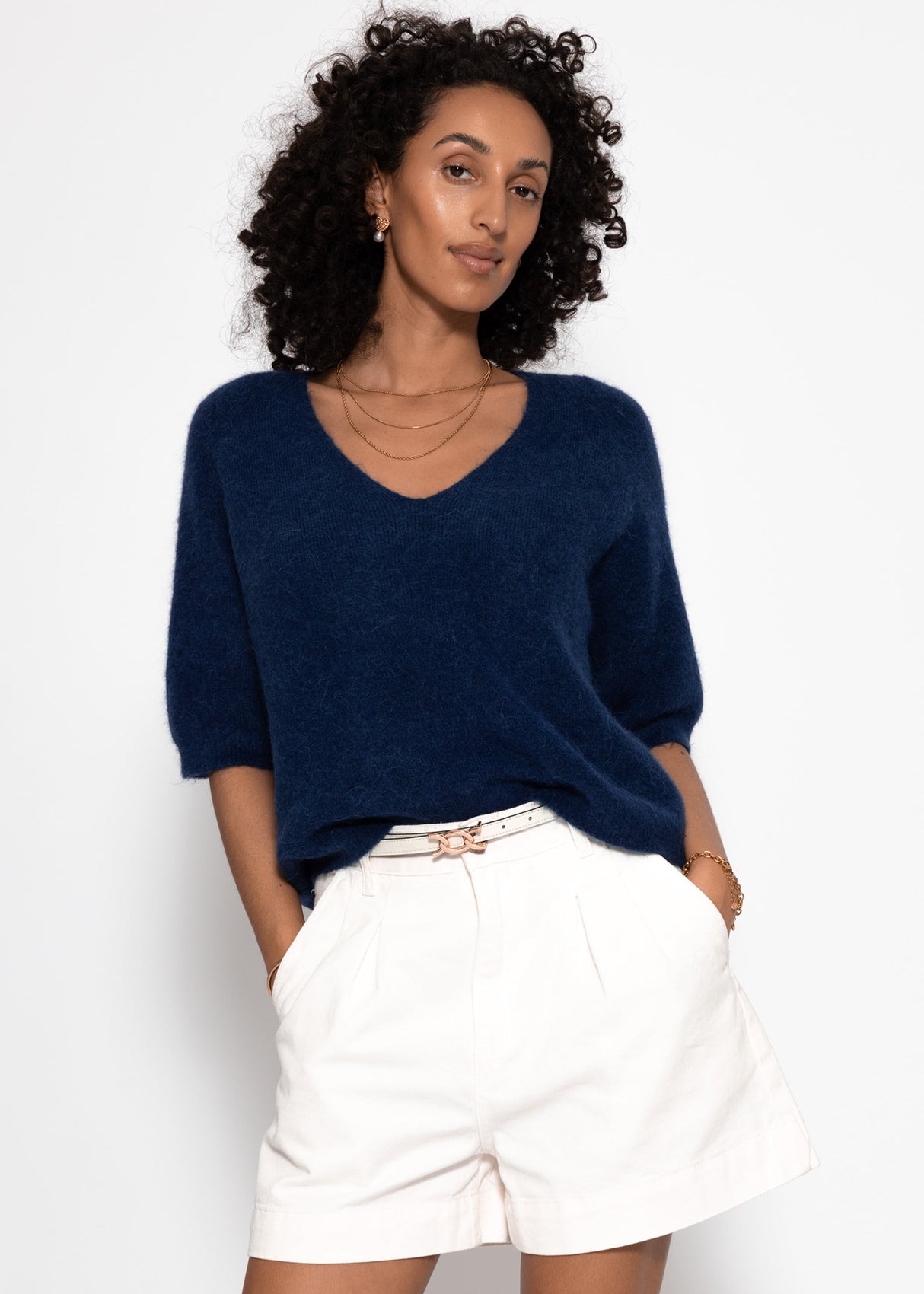 Strickoberteil mit V-Ausschnitt - dunkelblau