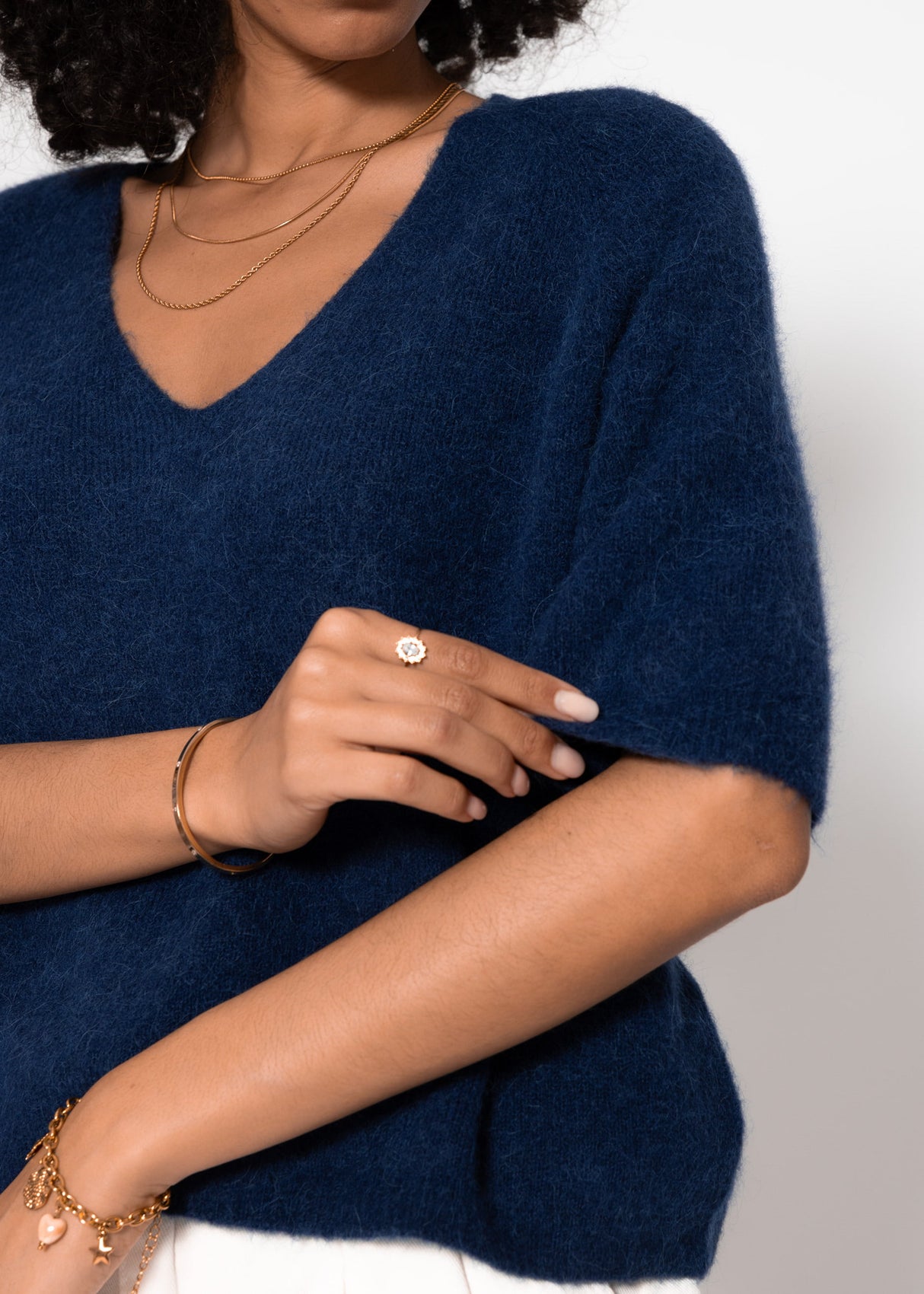 Strickoberteil mit V-Ausschnitt - dunkelblau