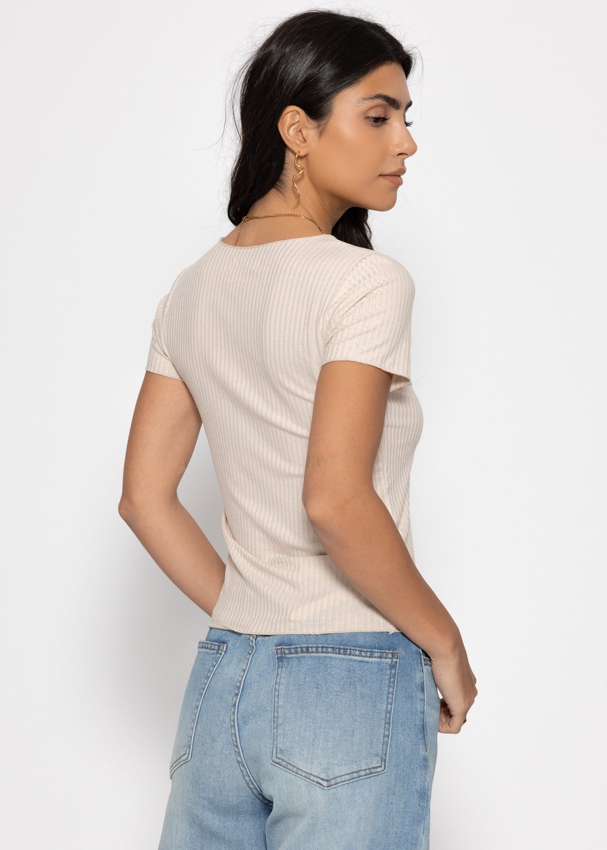 Ribbed jersey T-shirt - beige