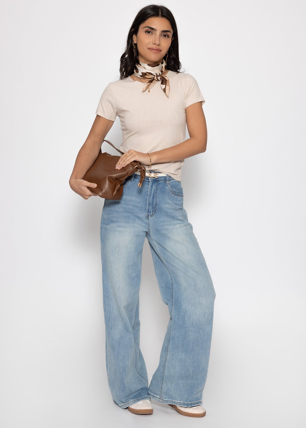 Ribbed jersey T-shirt - beige