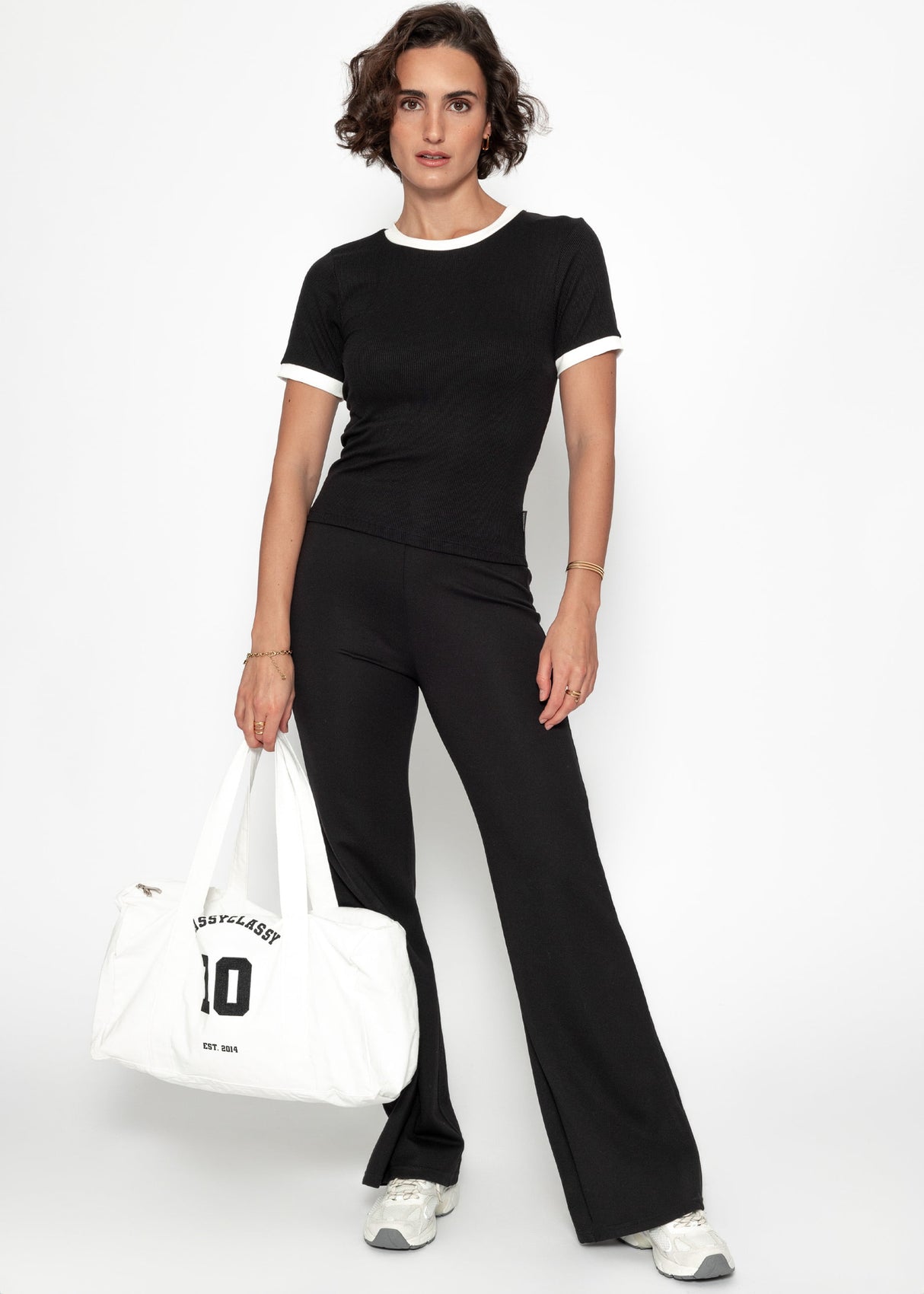 T-shirt with panels - black-off-white