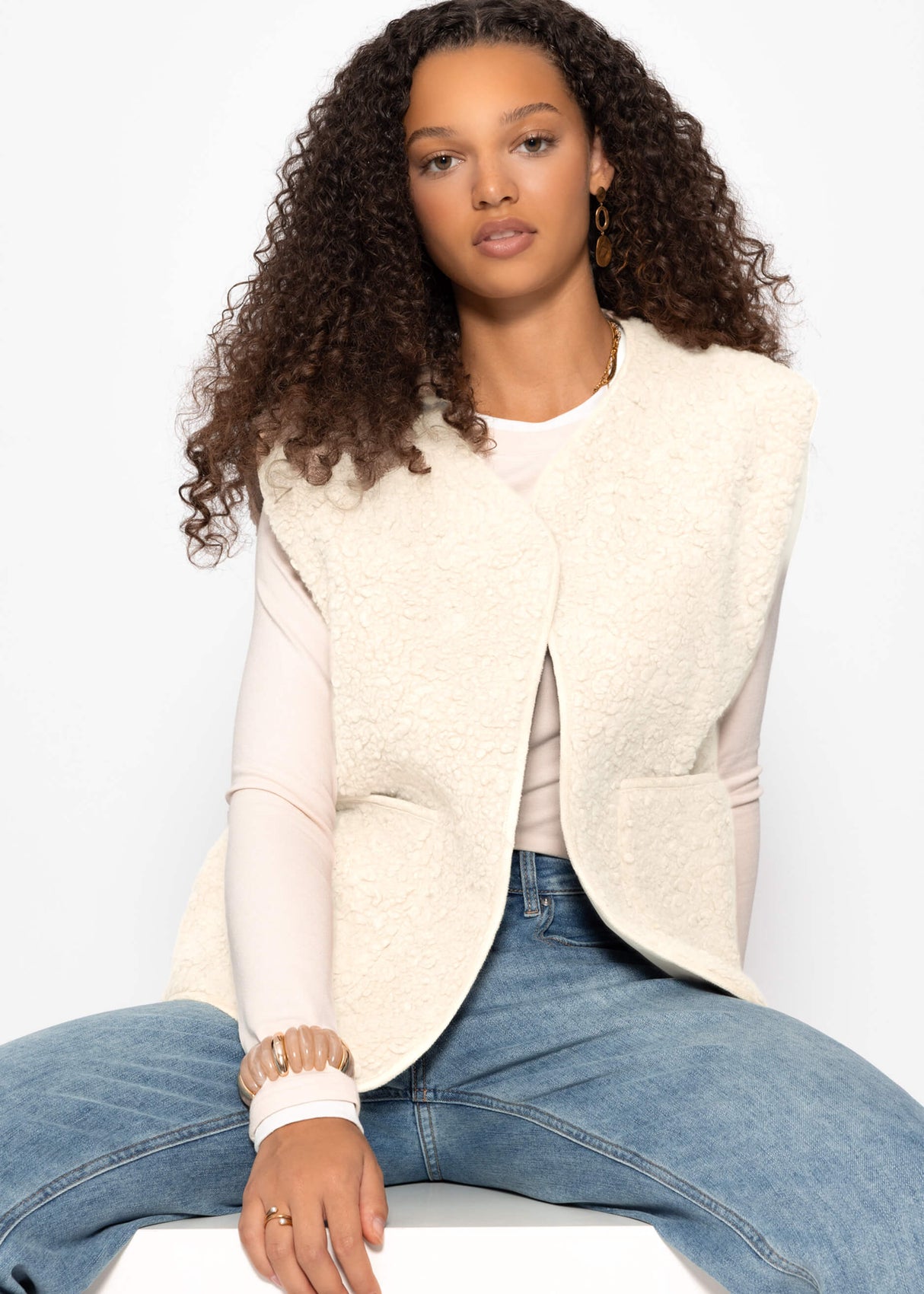 Teddyweste mit Taschen - beige