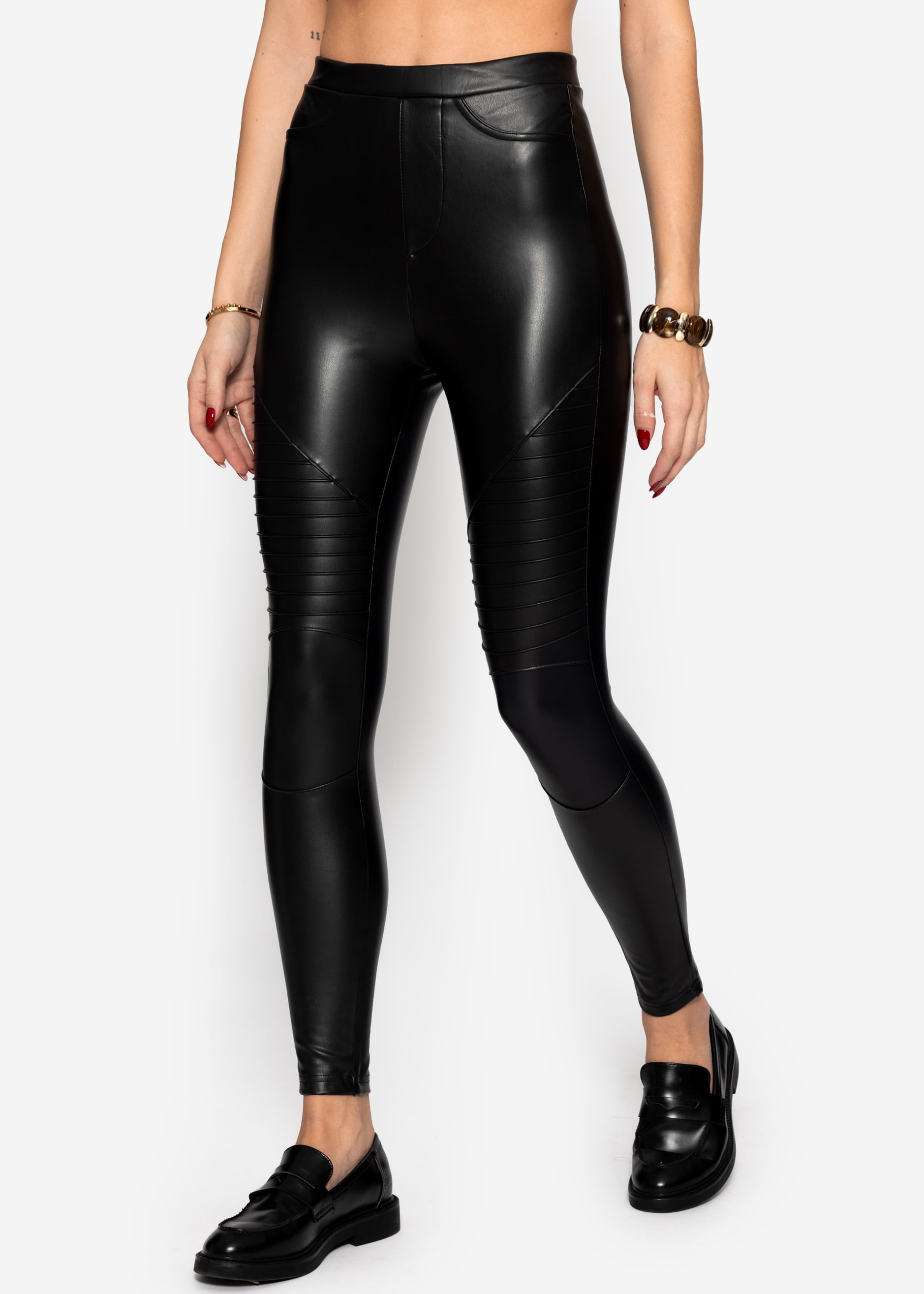 Thermo Biker Lederleggings - schwarz