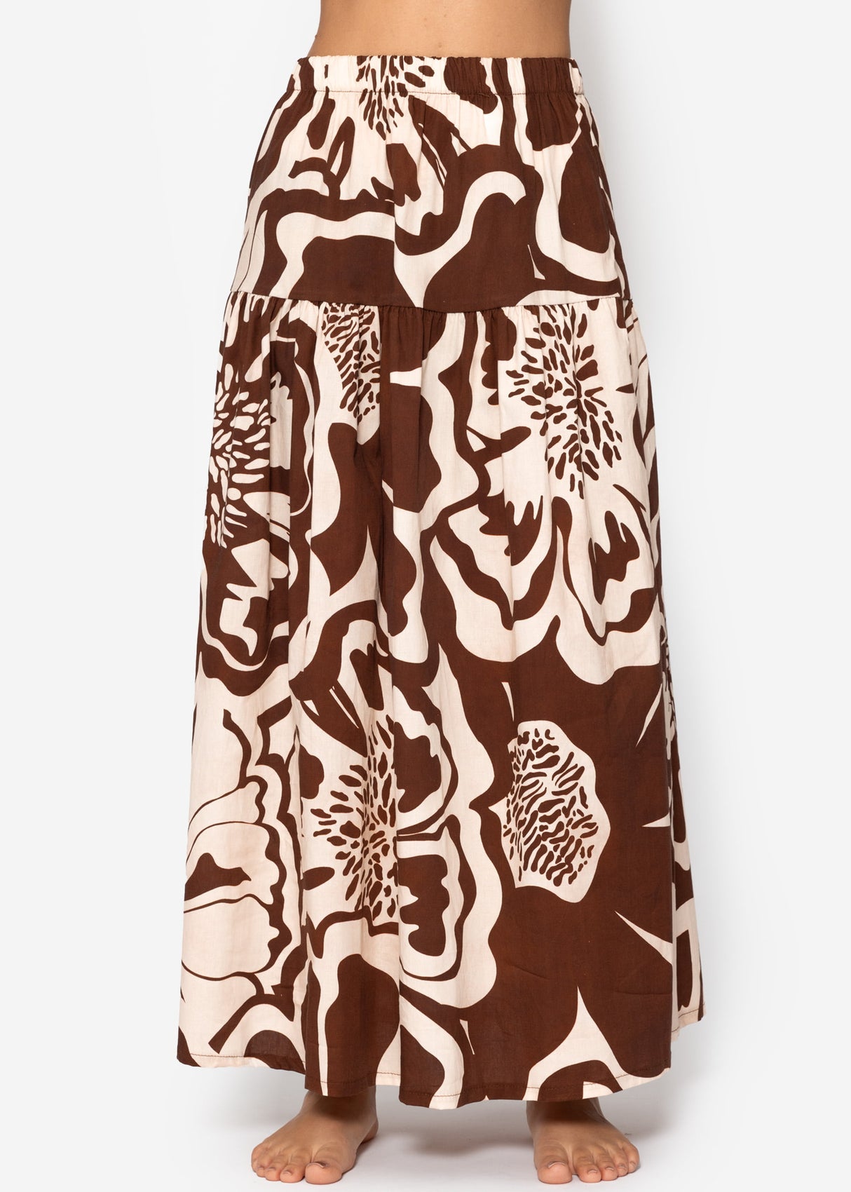 Volant rock with a large floral pressure - brown