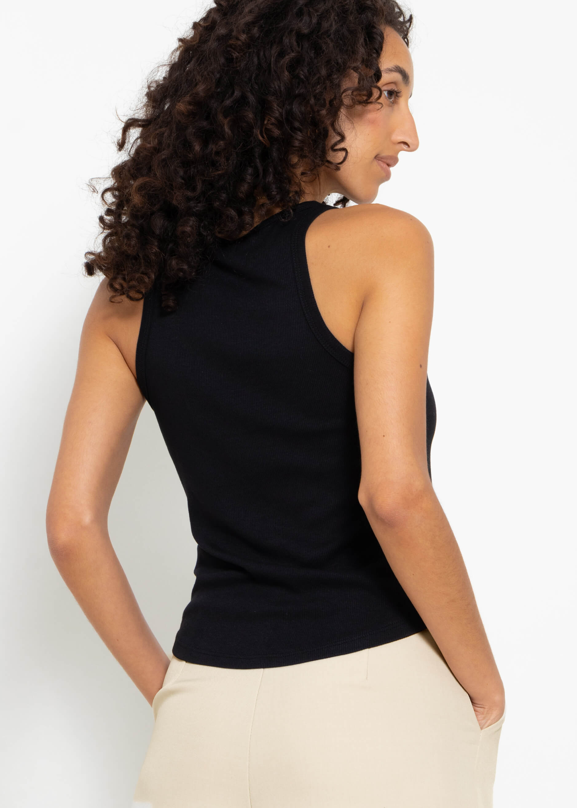 Geripptes Tank Top - schwarz