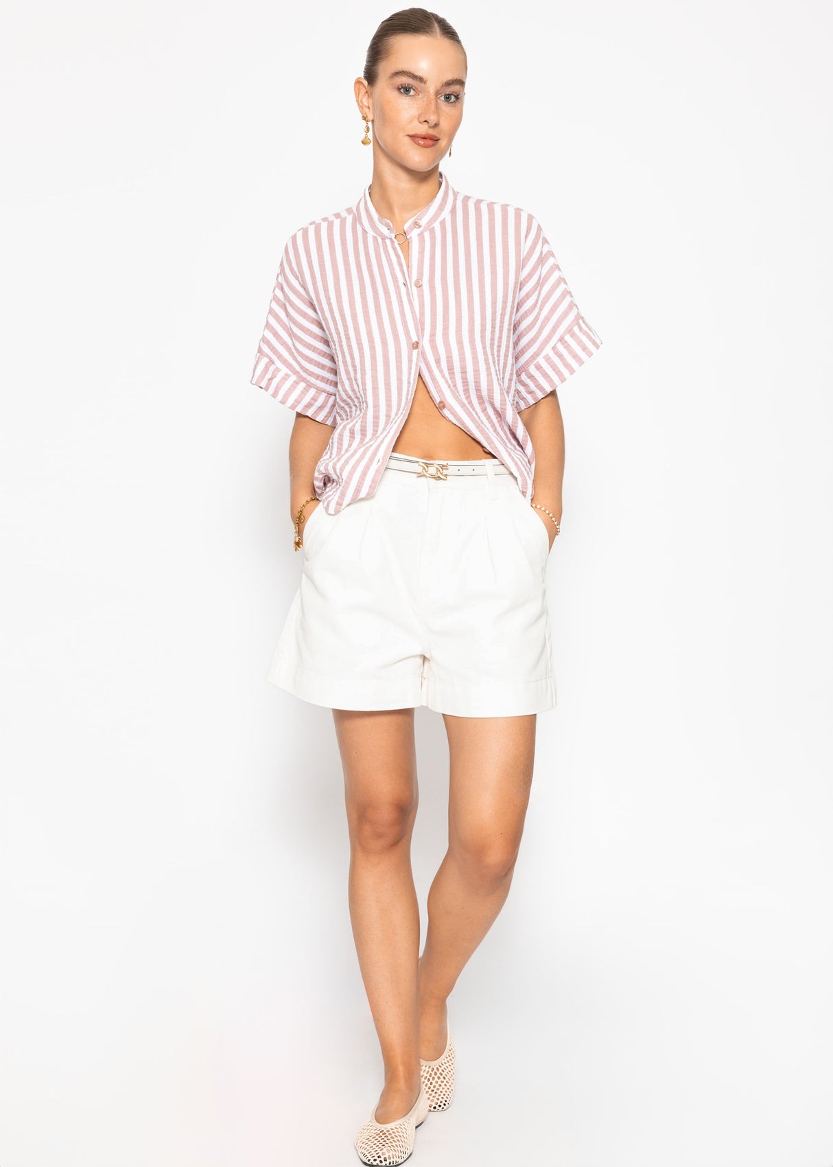 Wide High-Waist Denim Shorts - Off-white
