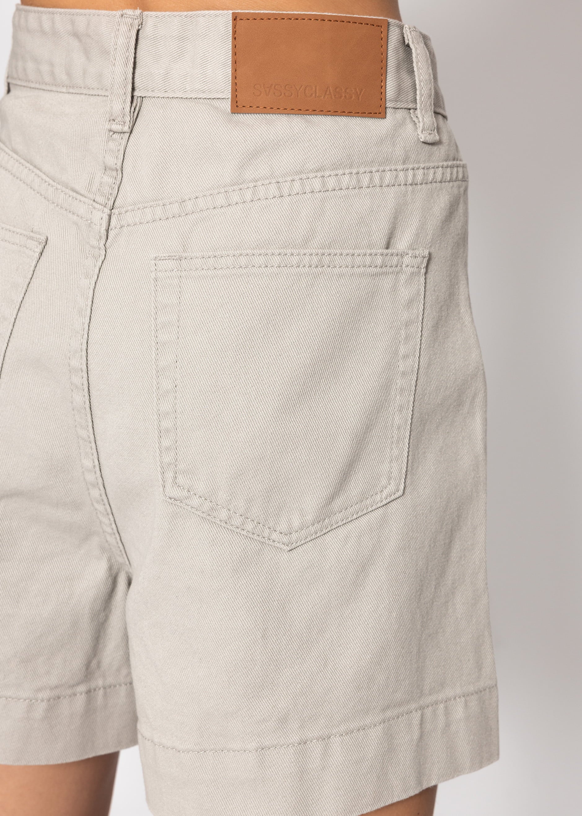 Wide High Waist Jeans Shorts - Greige