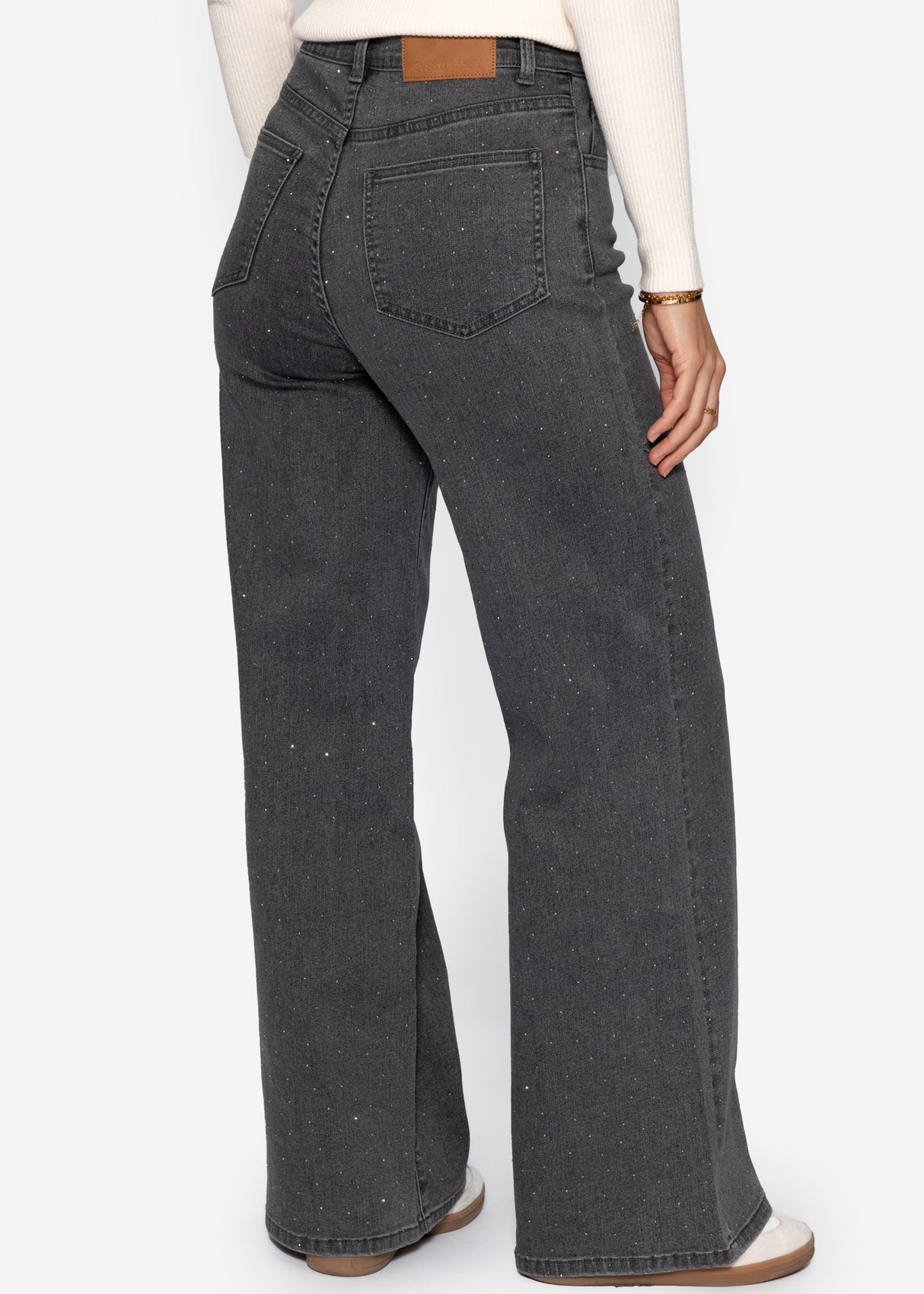 Wide-leg jeans with rhinestones - dark grey