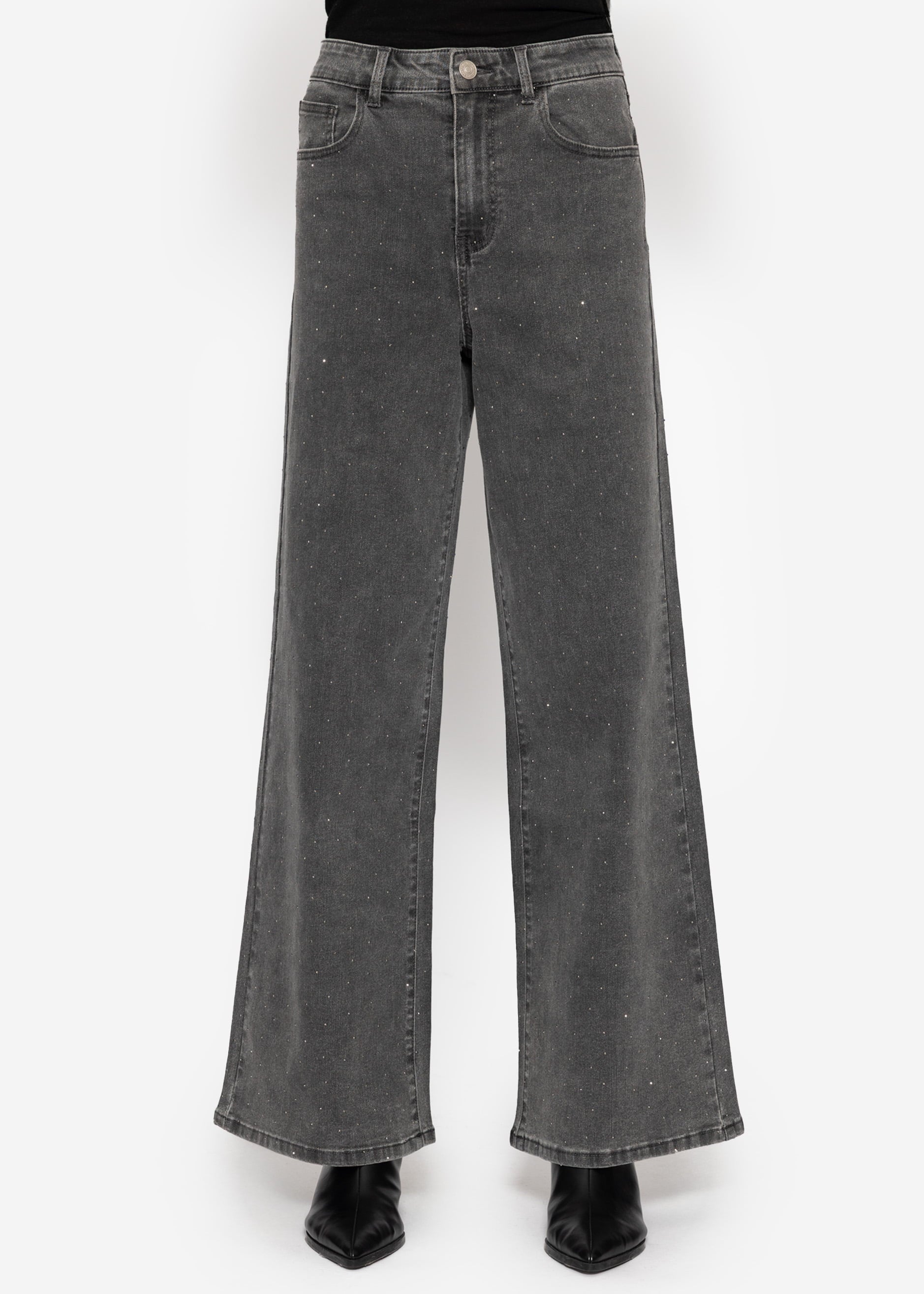 Wide-leg jeans with rhinestones - dark grey