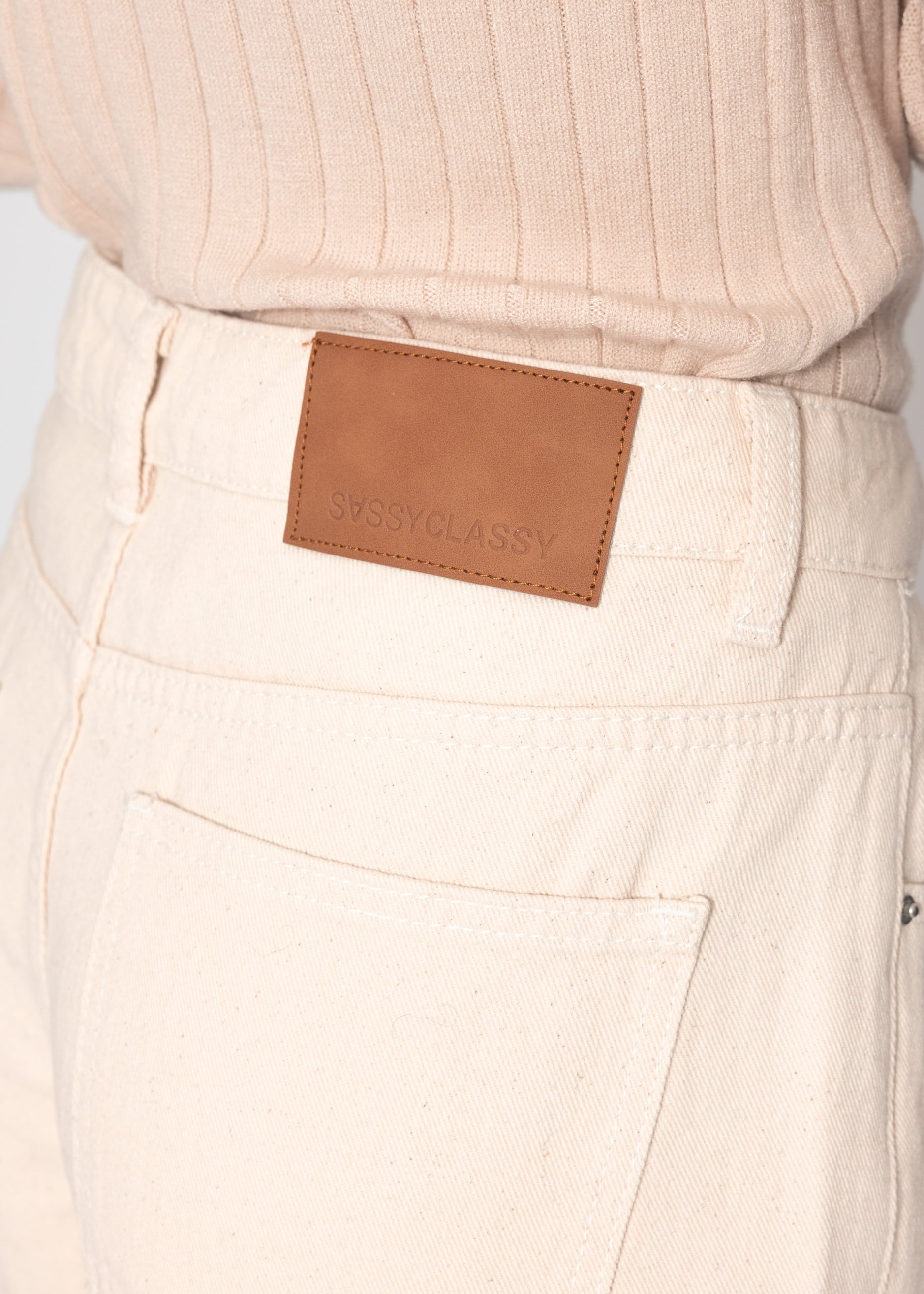 Wide Leg Jeans mit hohem Bund - beige
