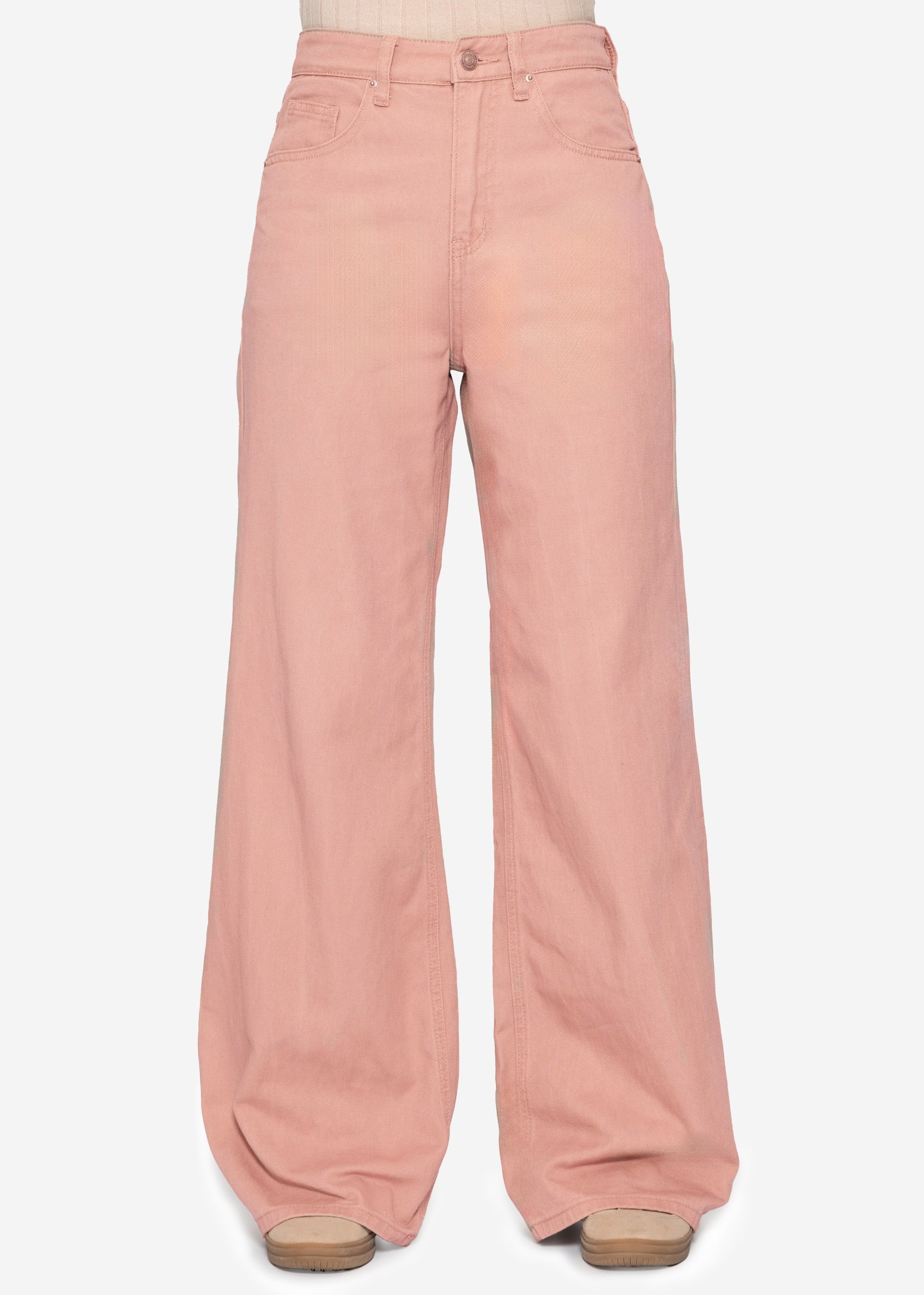 Wide leg jeans with a high waistband - pink