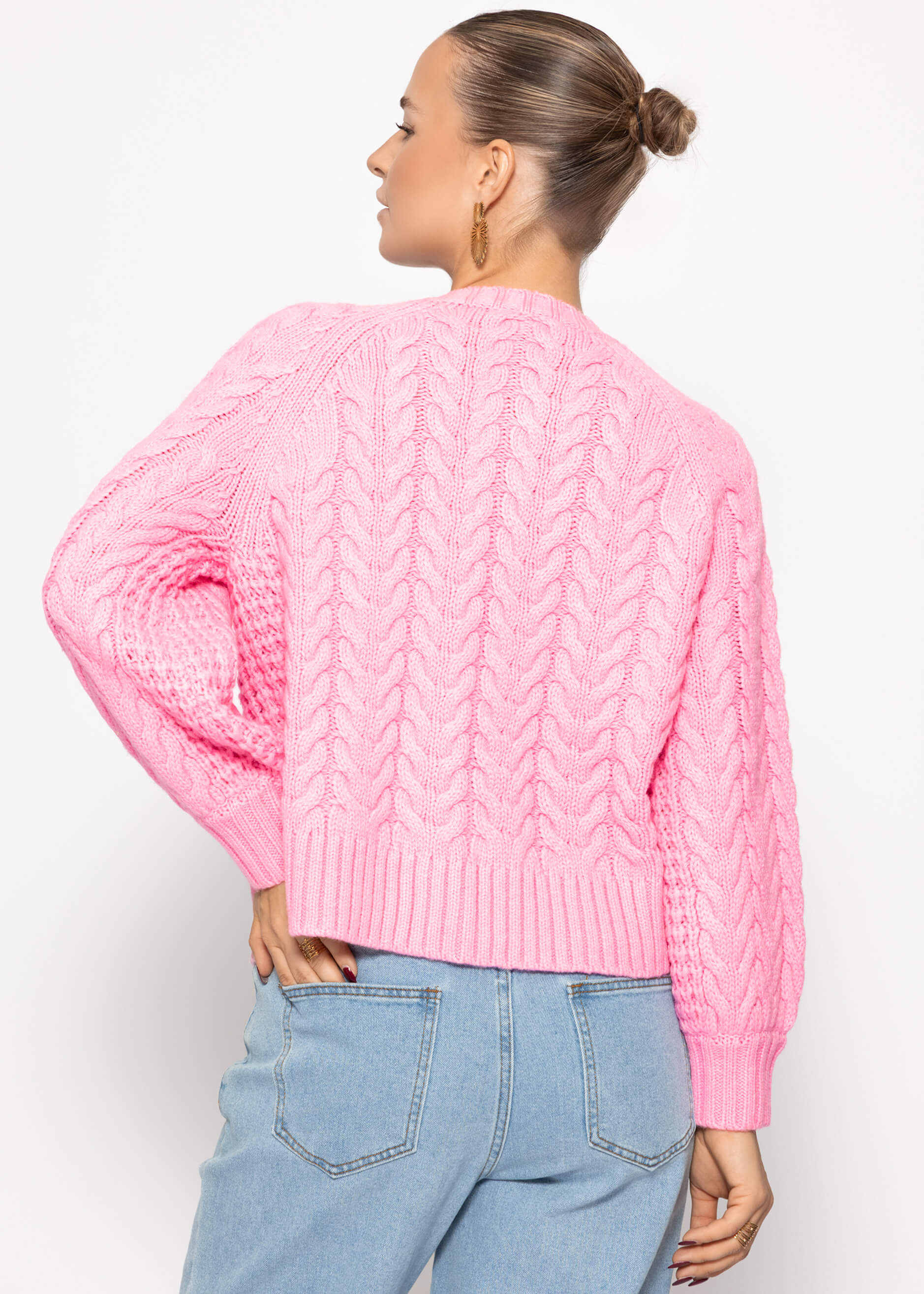 Cardiac cardigan with a circular neckline - pink