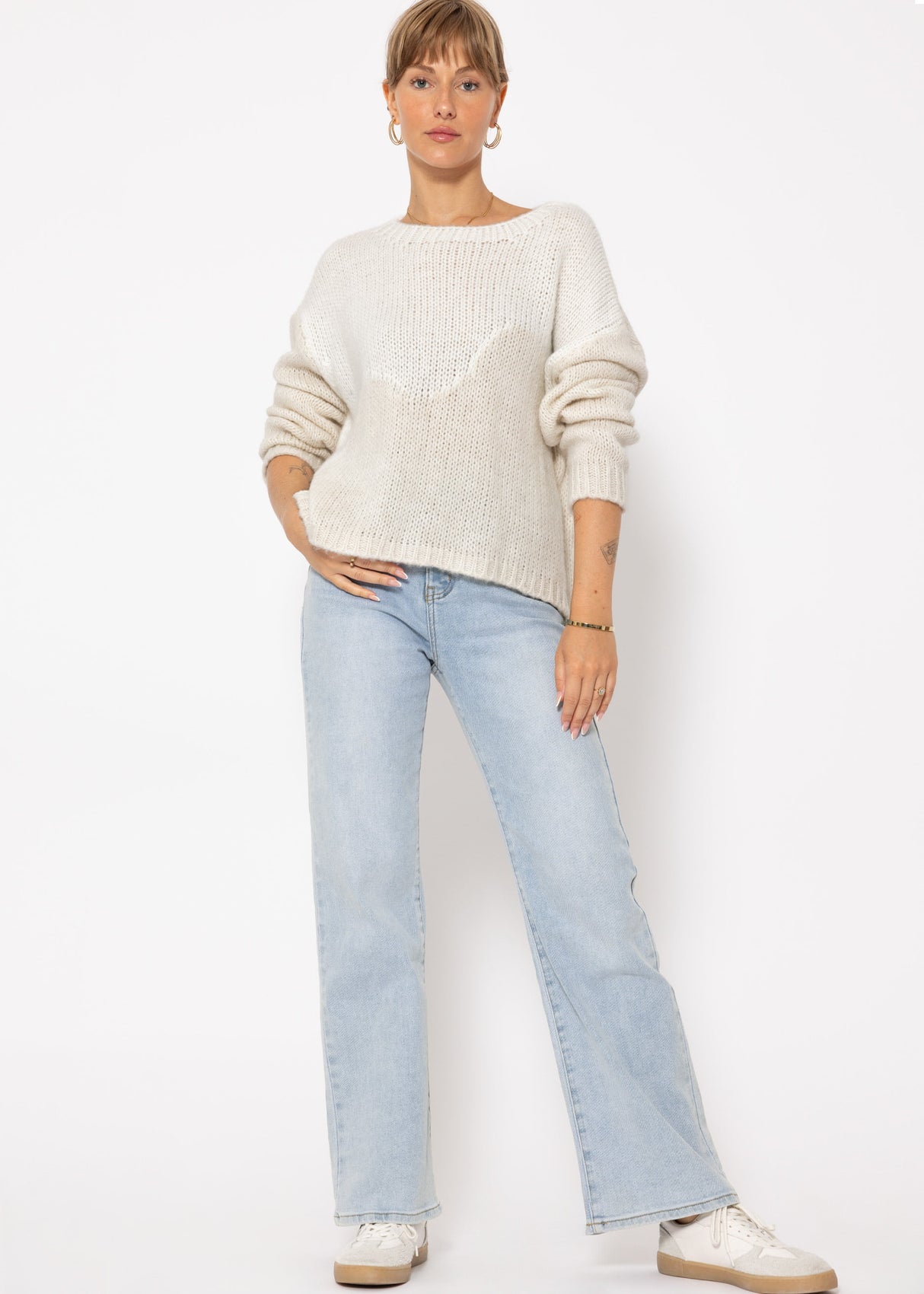 Two-tone knitted sweater - off-white-beige